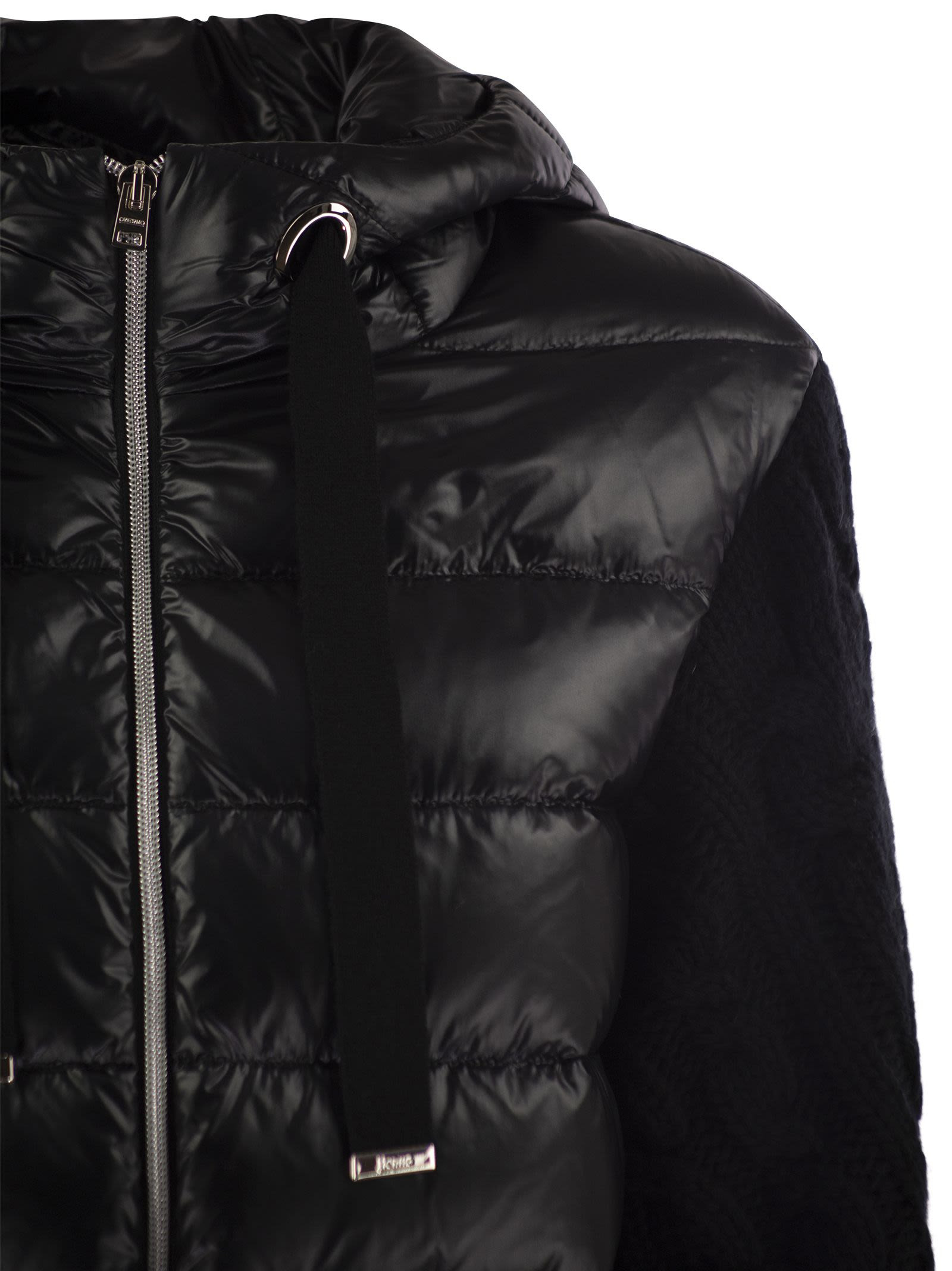 Herno Women Long Down Jacket With Wool Sleeves - 4
