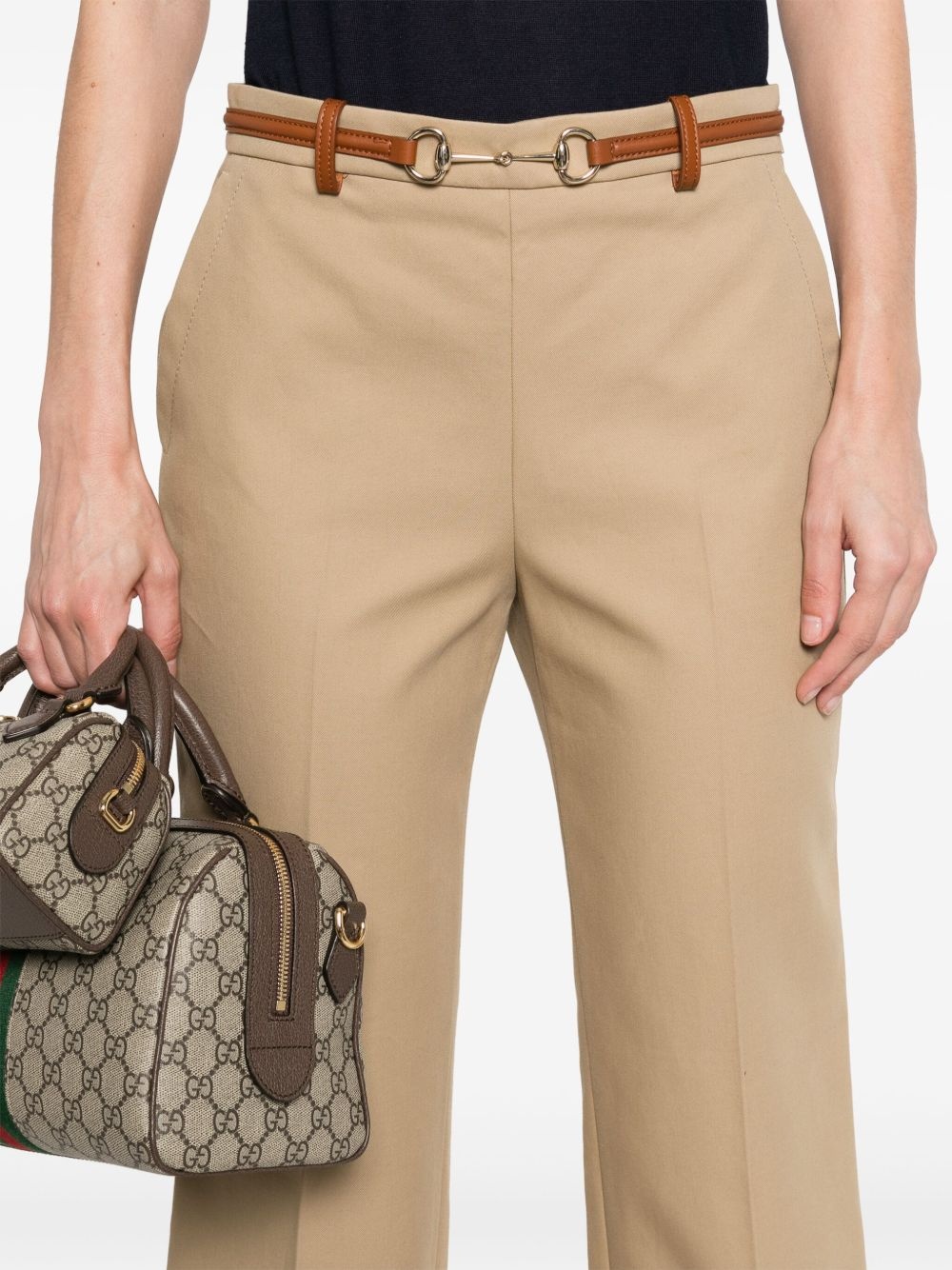 Horsebit-detail cotton trousers - 5