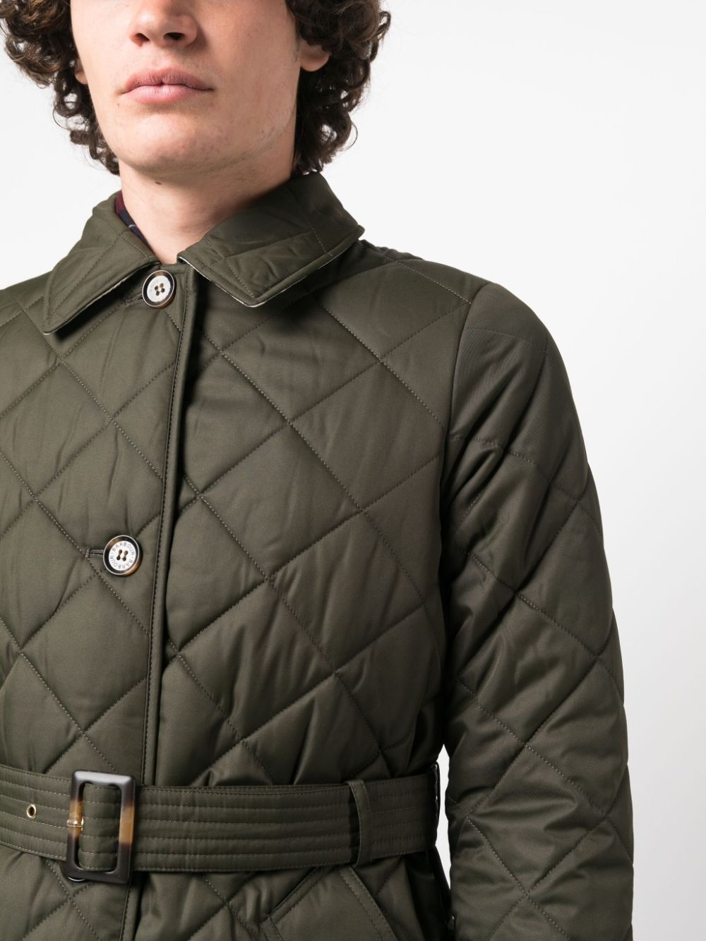 diamond-quilted single-breasted coat - 5