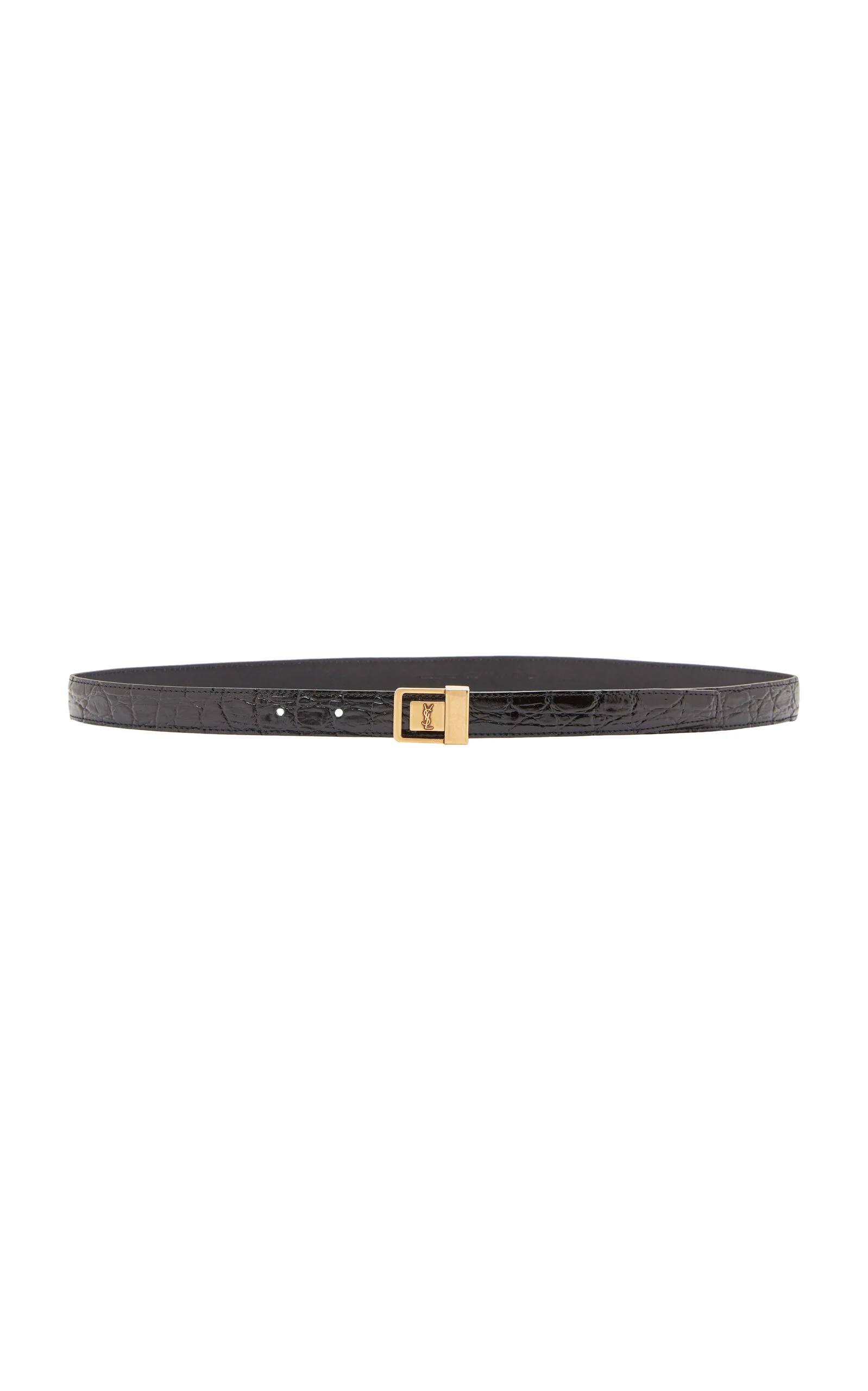 Thin Buckle Embossed Leather Belt - 1