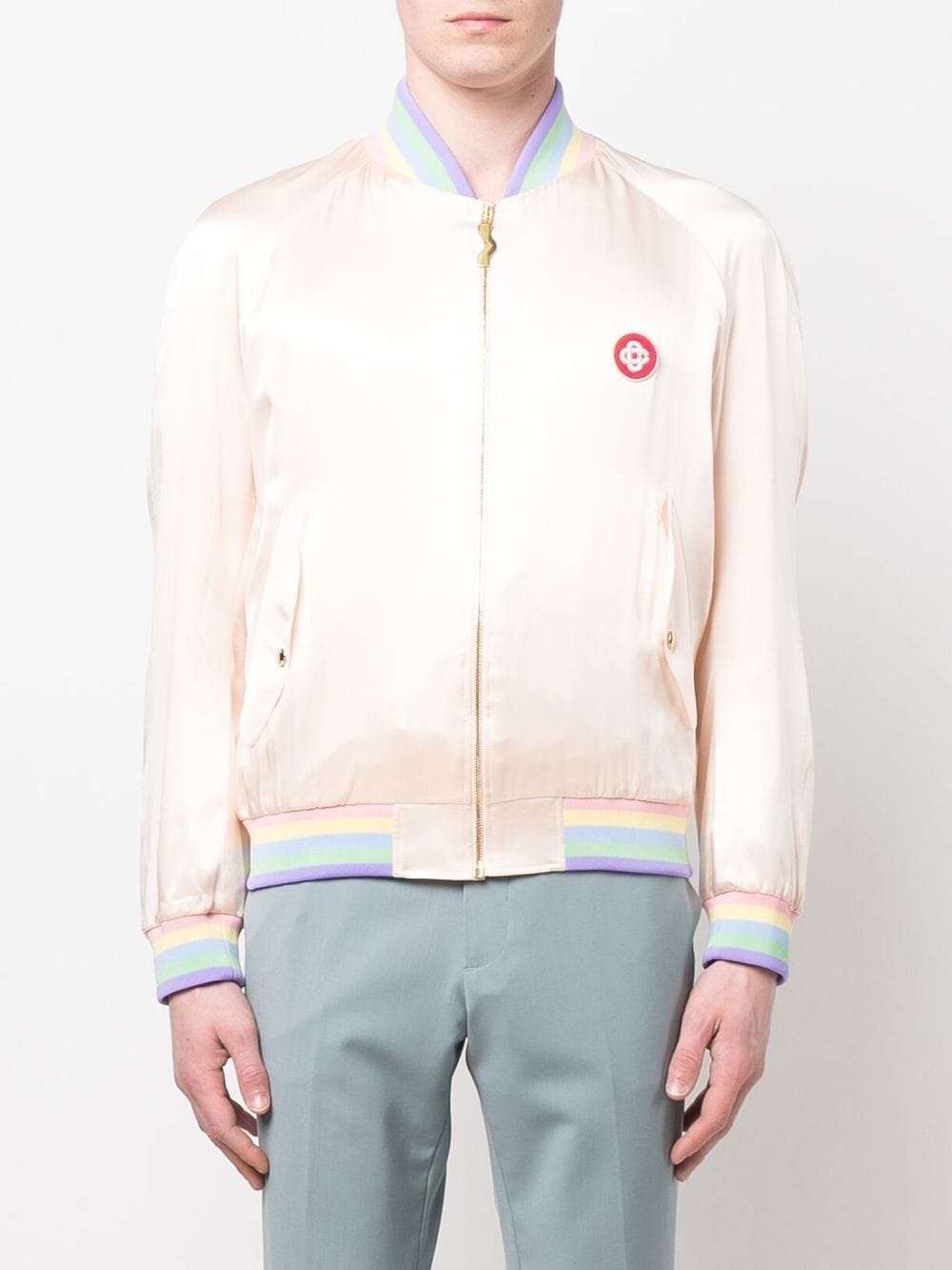 silk logo-embroidered bomber jacket - 3
