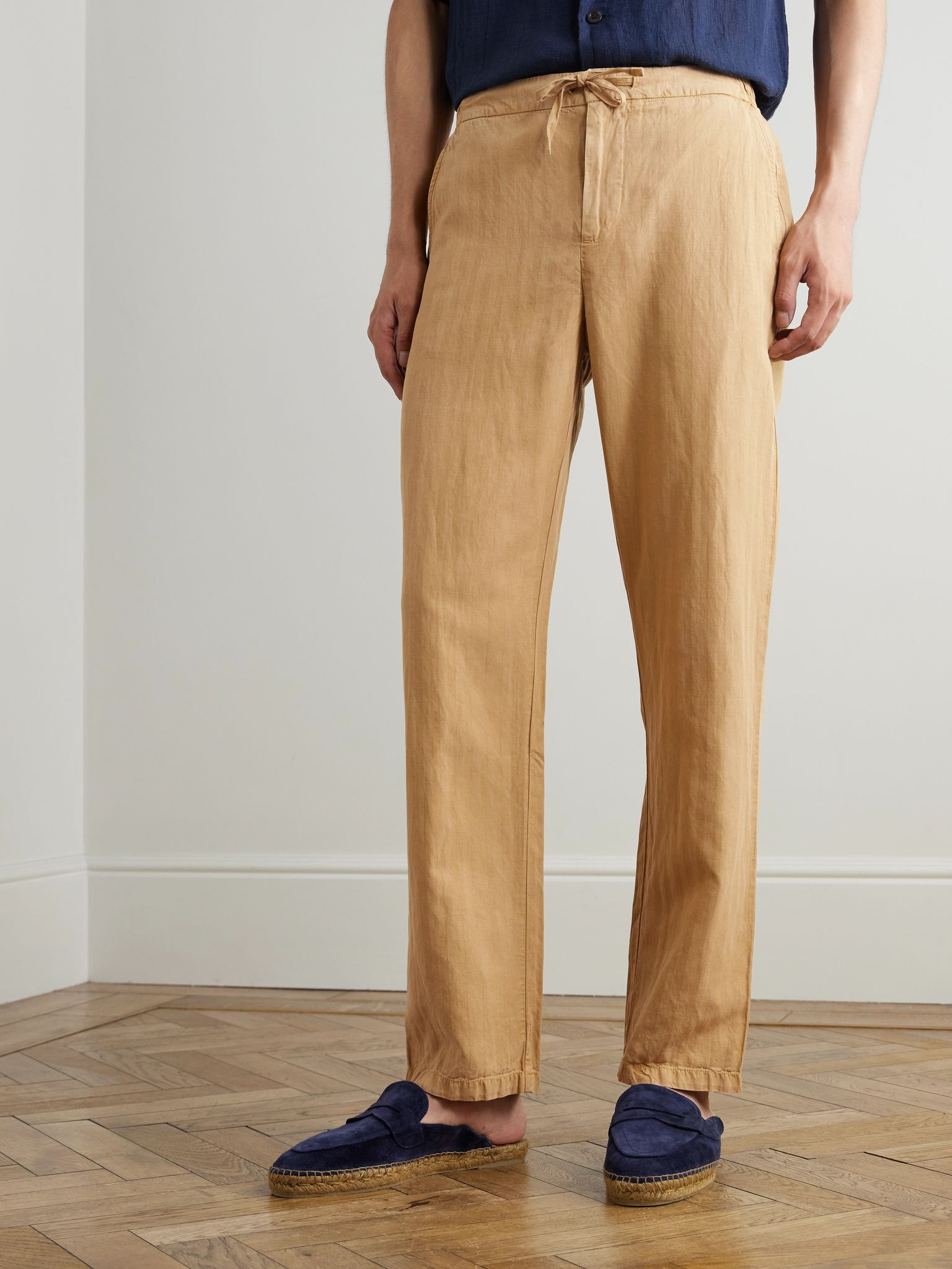 Mendes Straight-Leg Lyocell, Linen and Cotton-Blend Drawstring Trousers Brown - 3