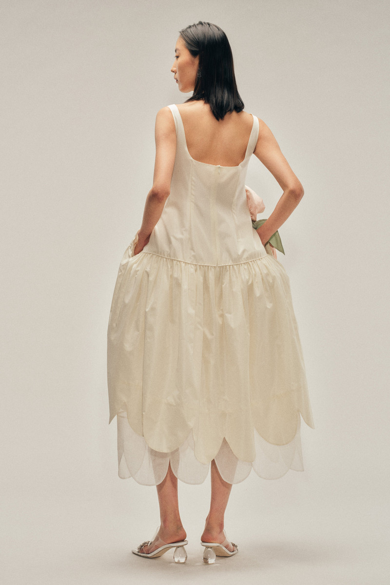 Pressed Rosette Tilted Neck Petal Hem Dress 3