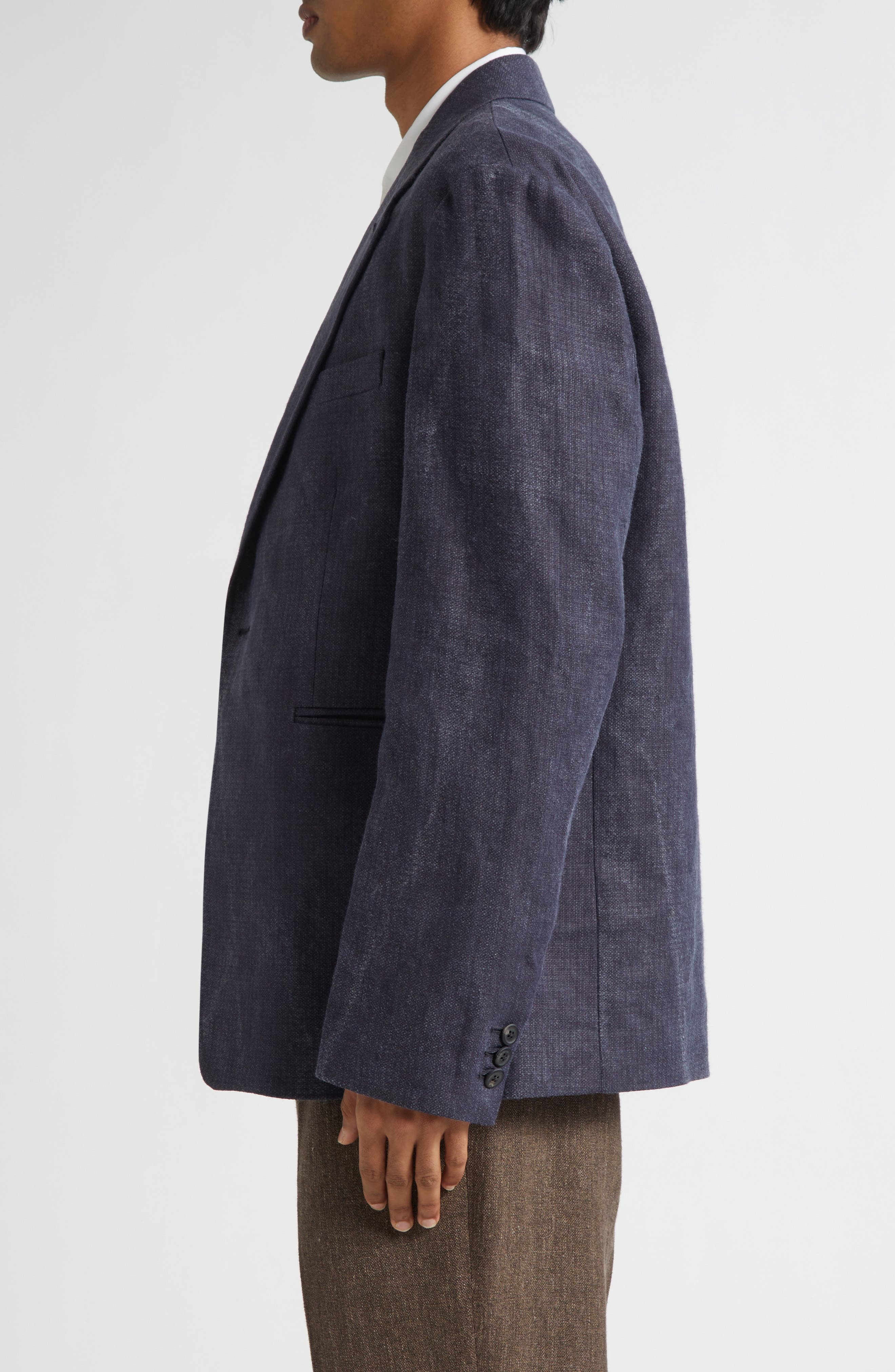 OUR LEGACY Unconstructed Shinjuku Linen Blazer in Charcoal Bourdeaux Flow Weave at Nordstrom - 3