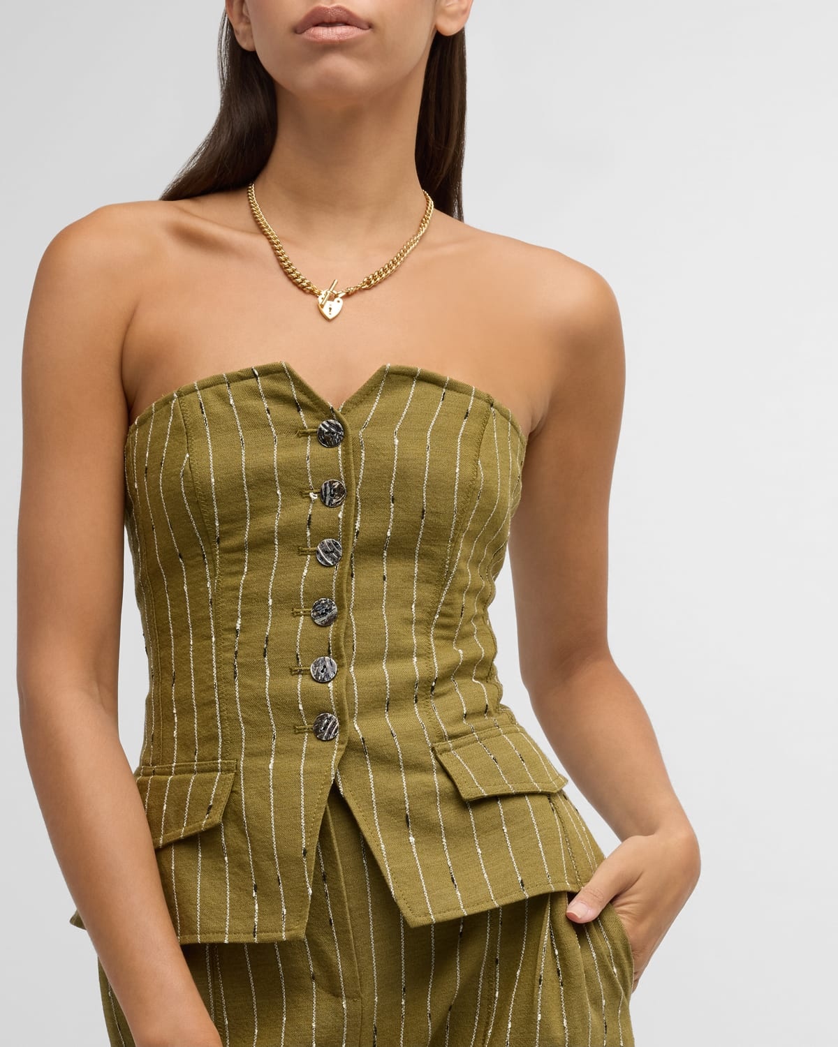 Noemie Pinstripe Wool-Blend Corset Top - 8