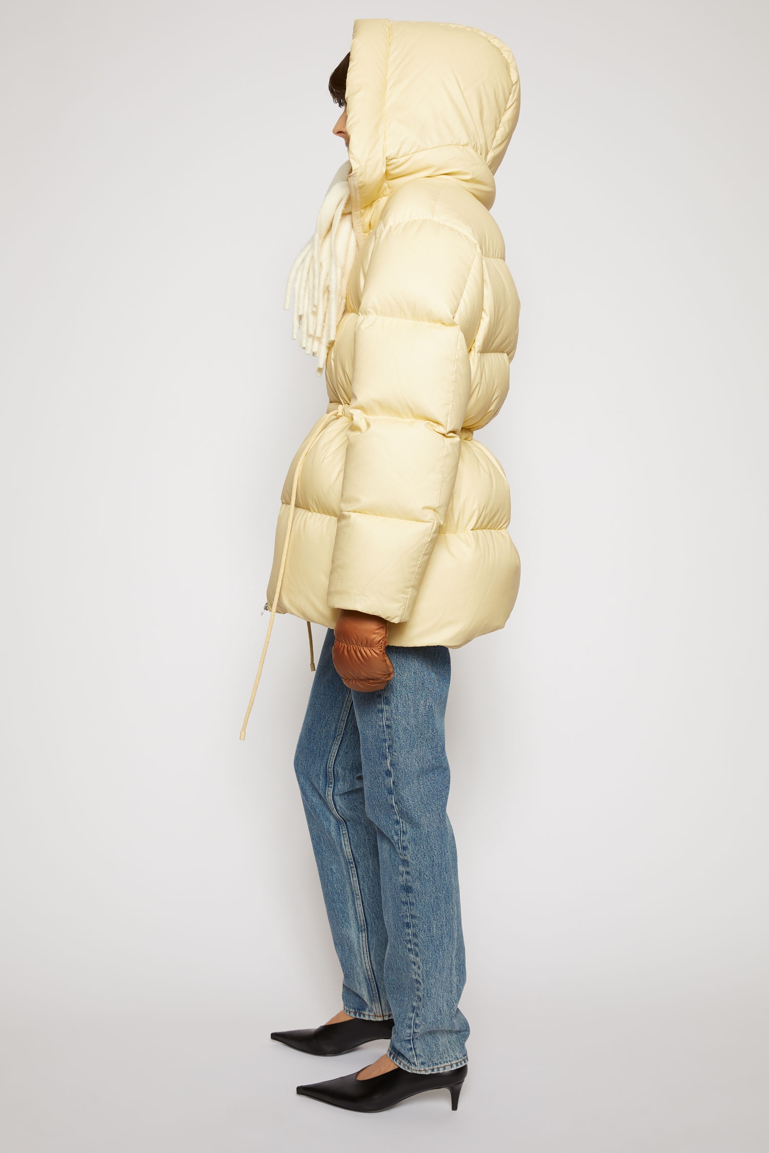 Hooded puffer coat cream beige - 3