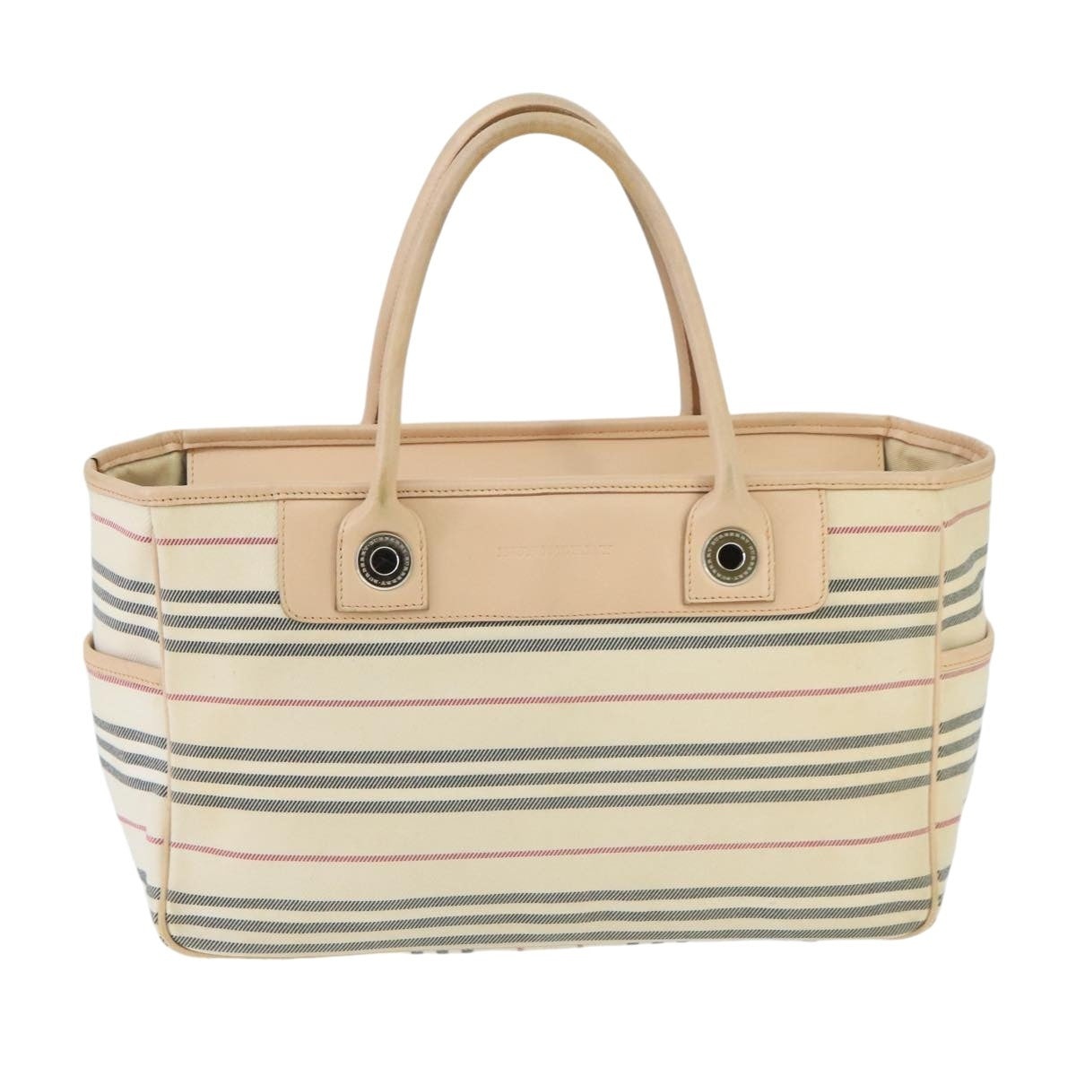 Burberry Tote Bag Canvas Leather Beige Ivory Silver - 13