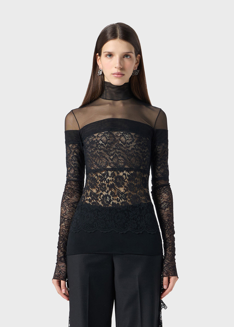 Blumarine TULLE BLOUSE WITH SCALLOPED LACE outlook
