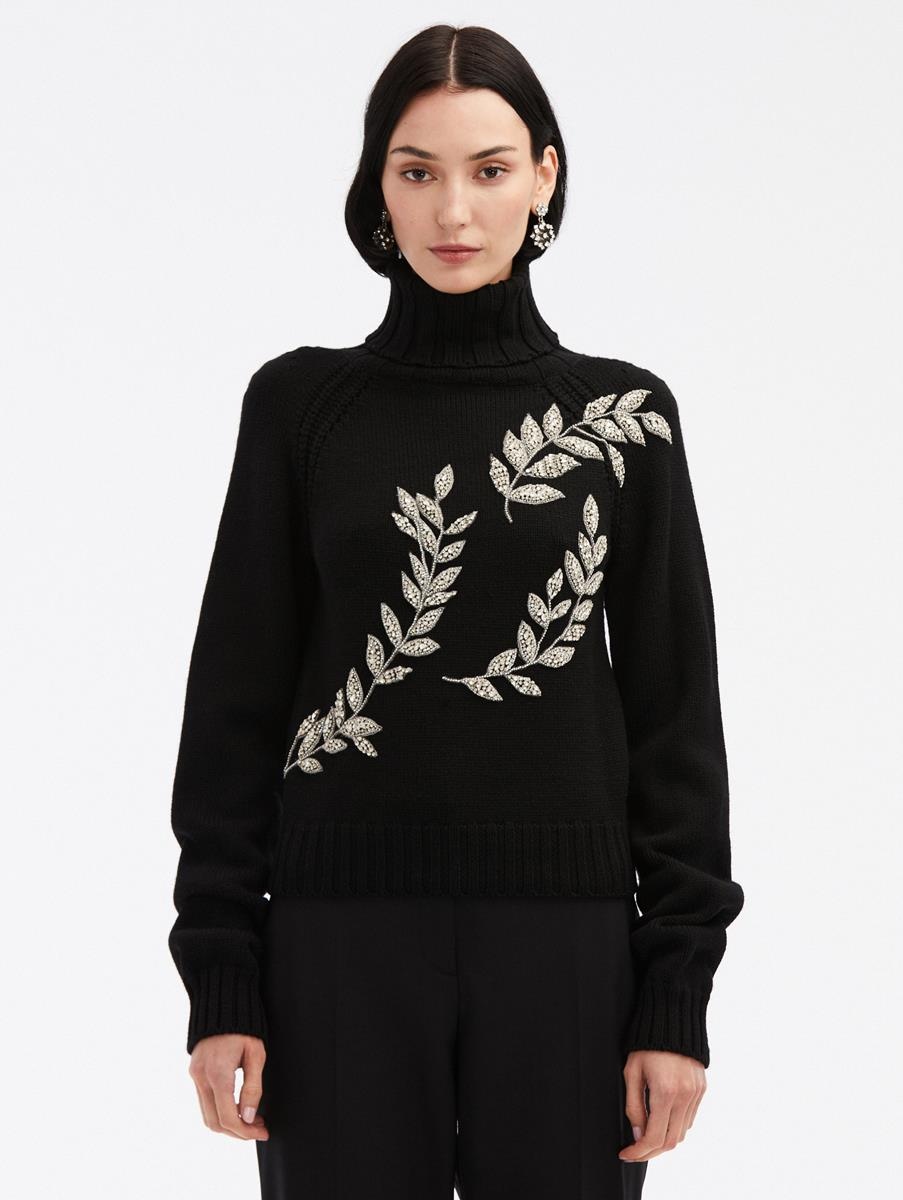 CRYSTAL LEAVES EMBROIDERED PULLOVER - 1