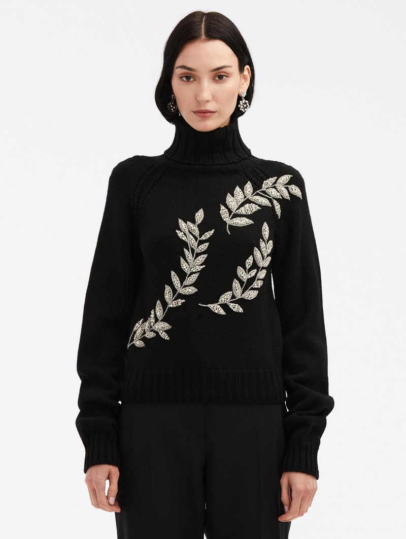 CRYSTAL LEAVES EMBROIDERED PULLOVER 1