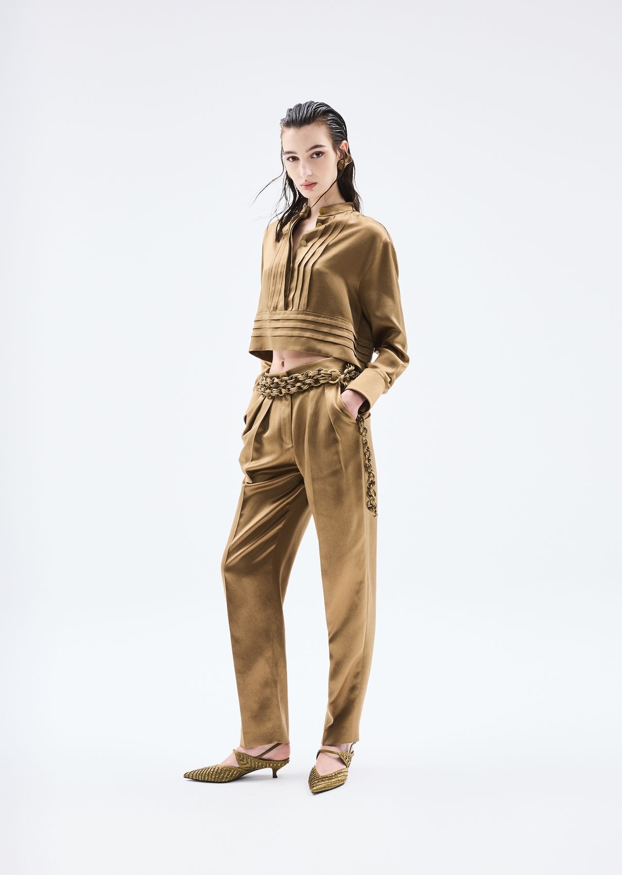 Two-dart ottoman silk trousers - 7