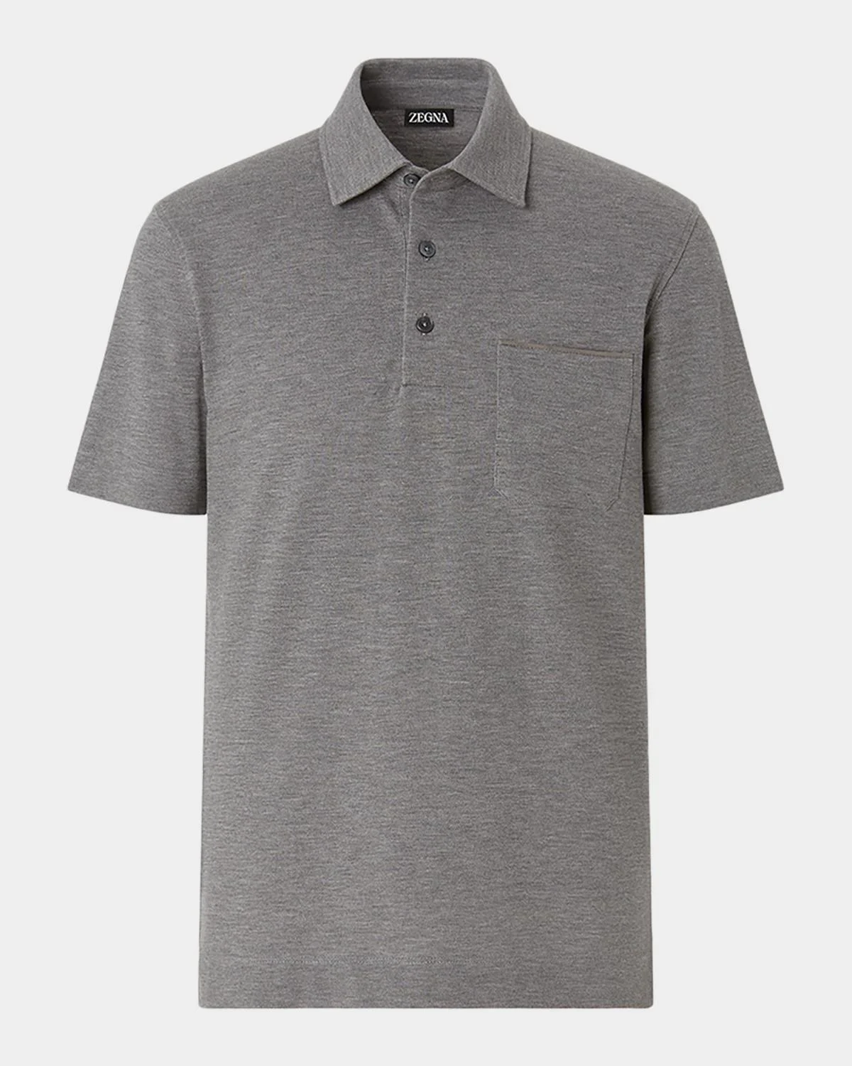 Men's Cotton Polo Shirt with Leather-Trim Pocket - 1