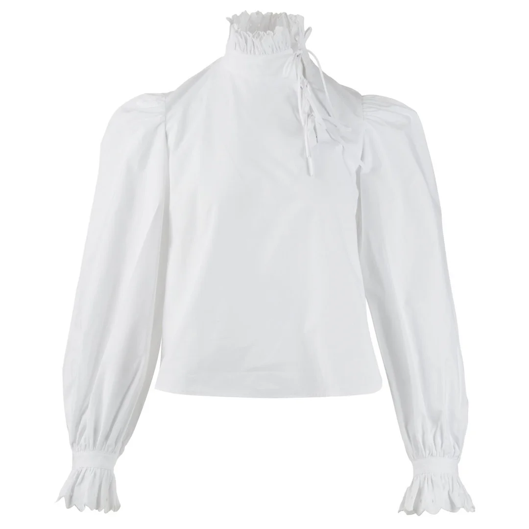 White Embroidery Frill Blouse - 1