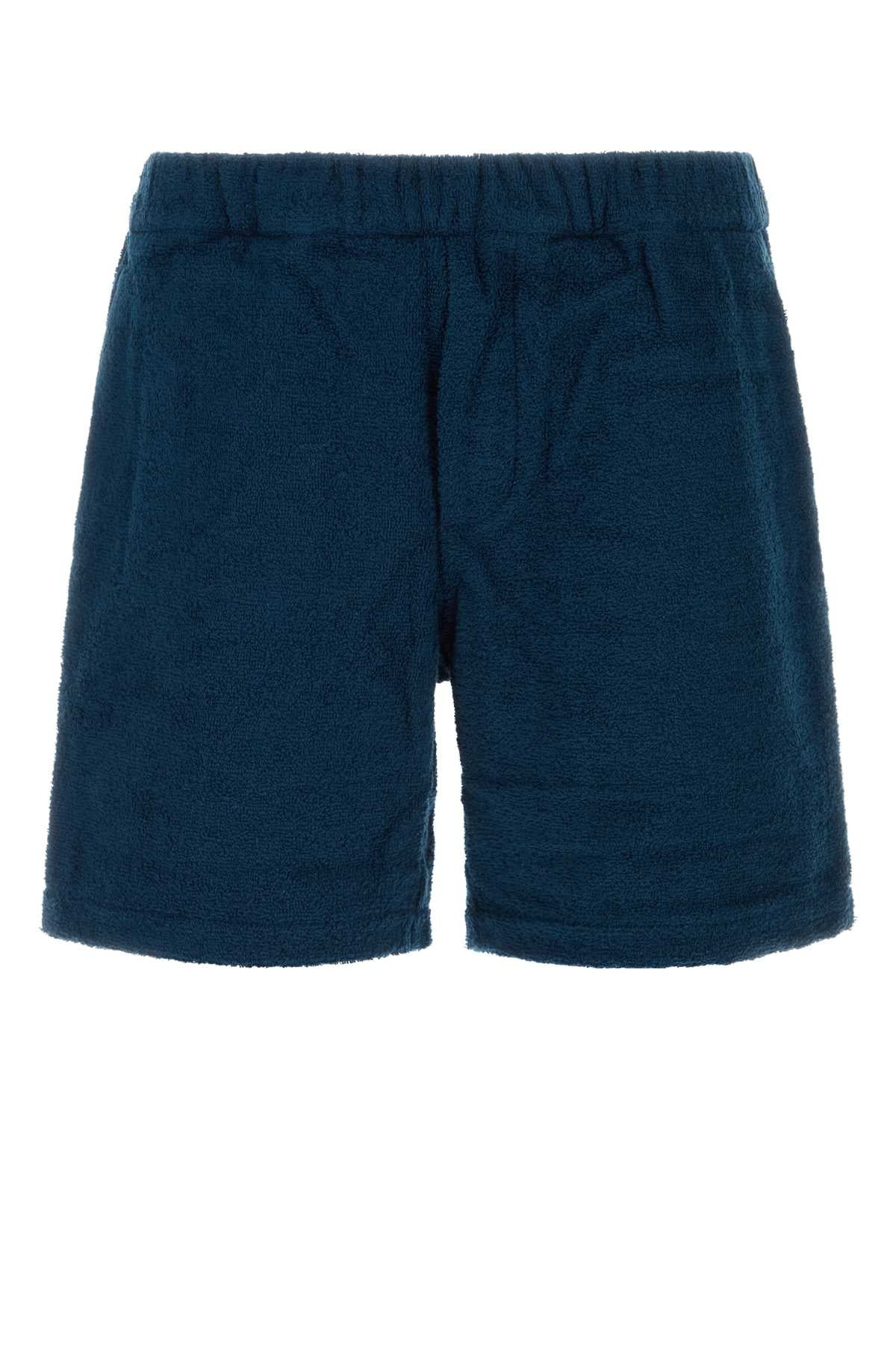 Prada Men Navy Blue Terry Bermuda Shorts - 1