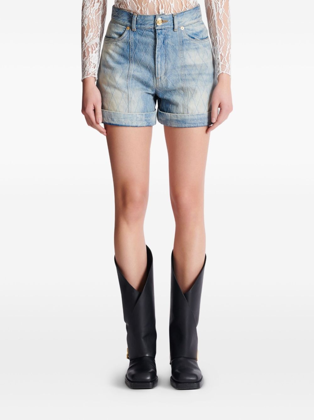 diamond denim shorts - 5