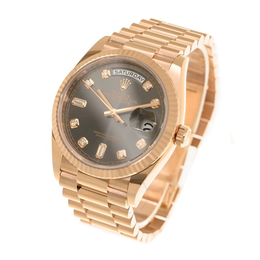Rolex Day-Date 36 Automatic 18kt Everose Gold Diamond Slate Dial Ladies Watch M128235-0050 - 3