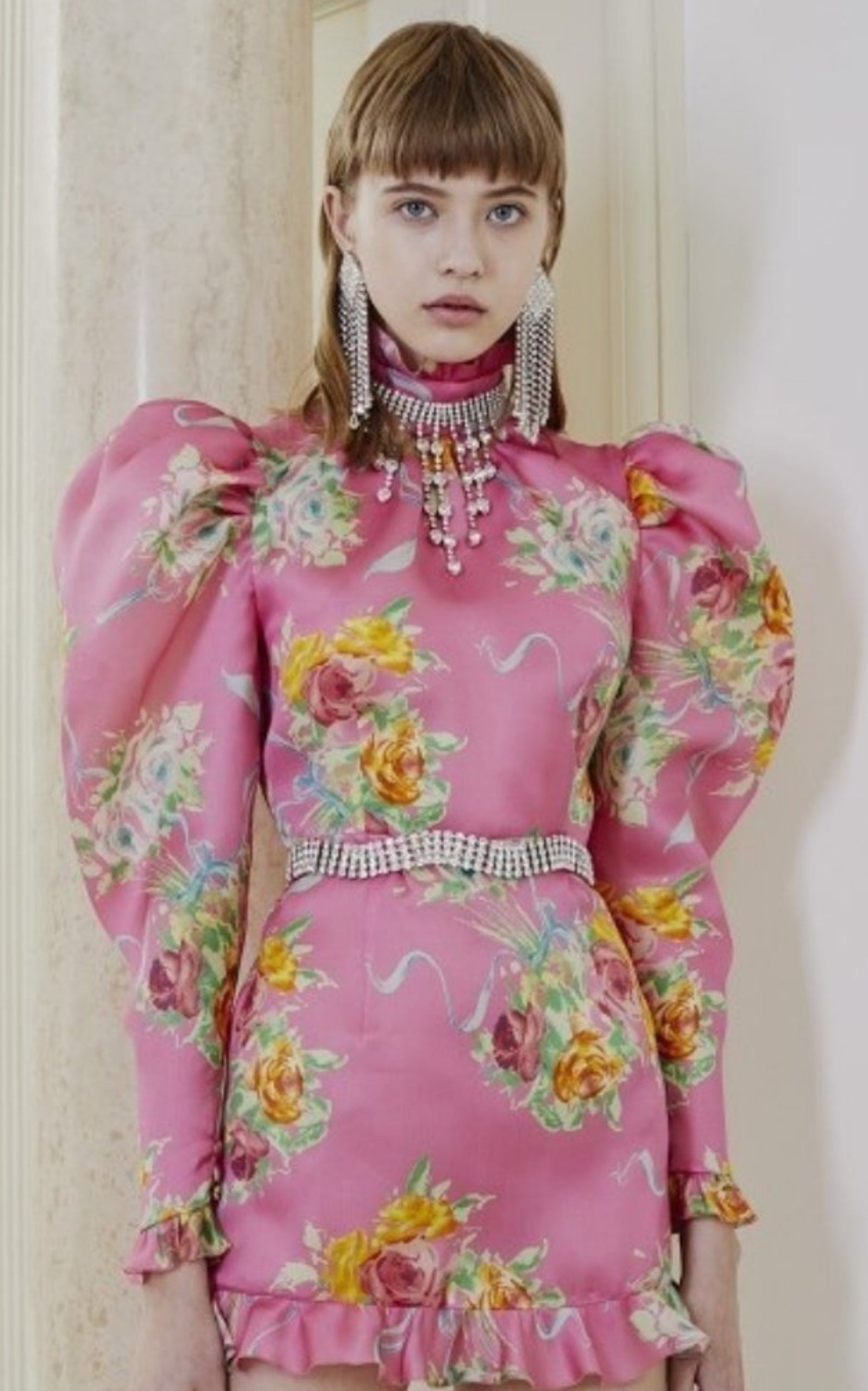 Floral Puff-Sleeve Silk Mini Dress - 6