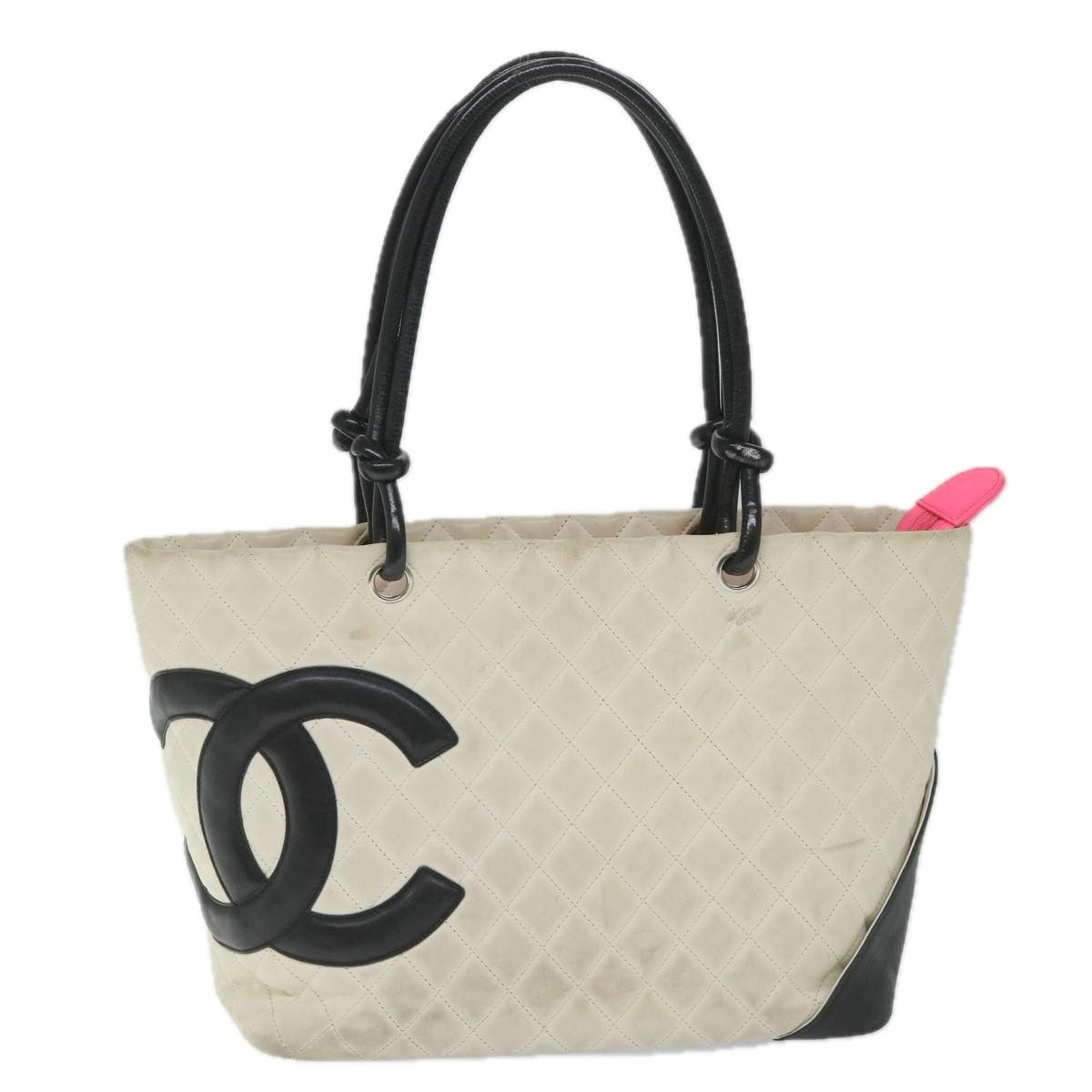 CHANEL Cambon Line Tote Bag Leather White CC - 2