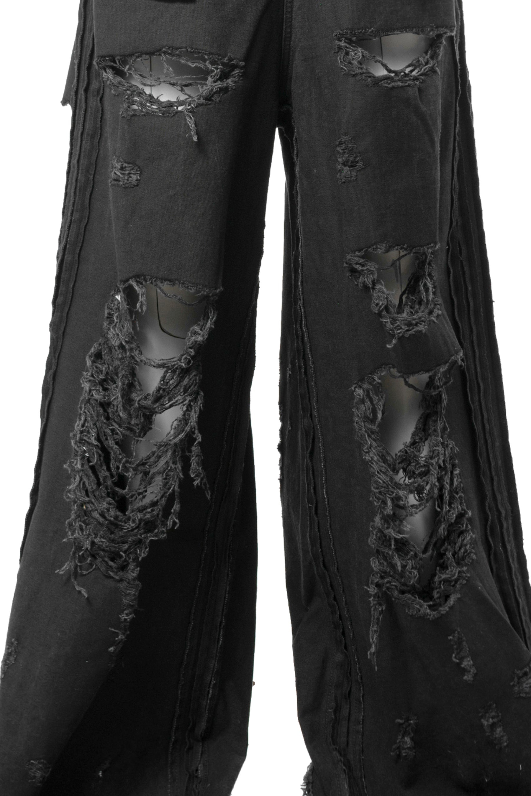 DESTROYED INSIDE-OUT BAGGY JEANS / BLK - 5