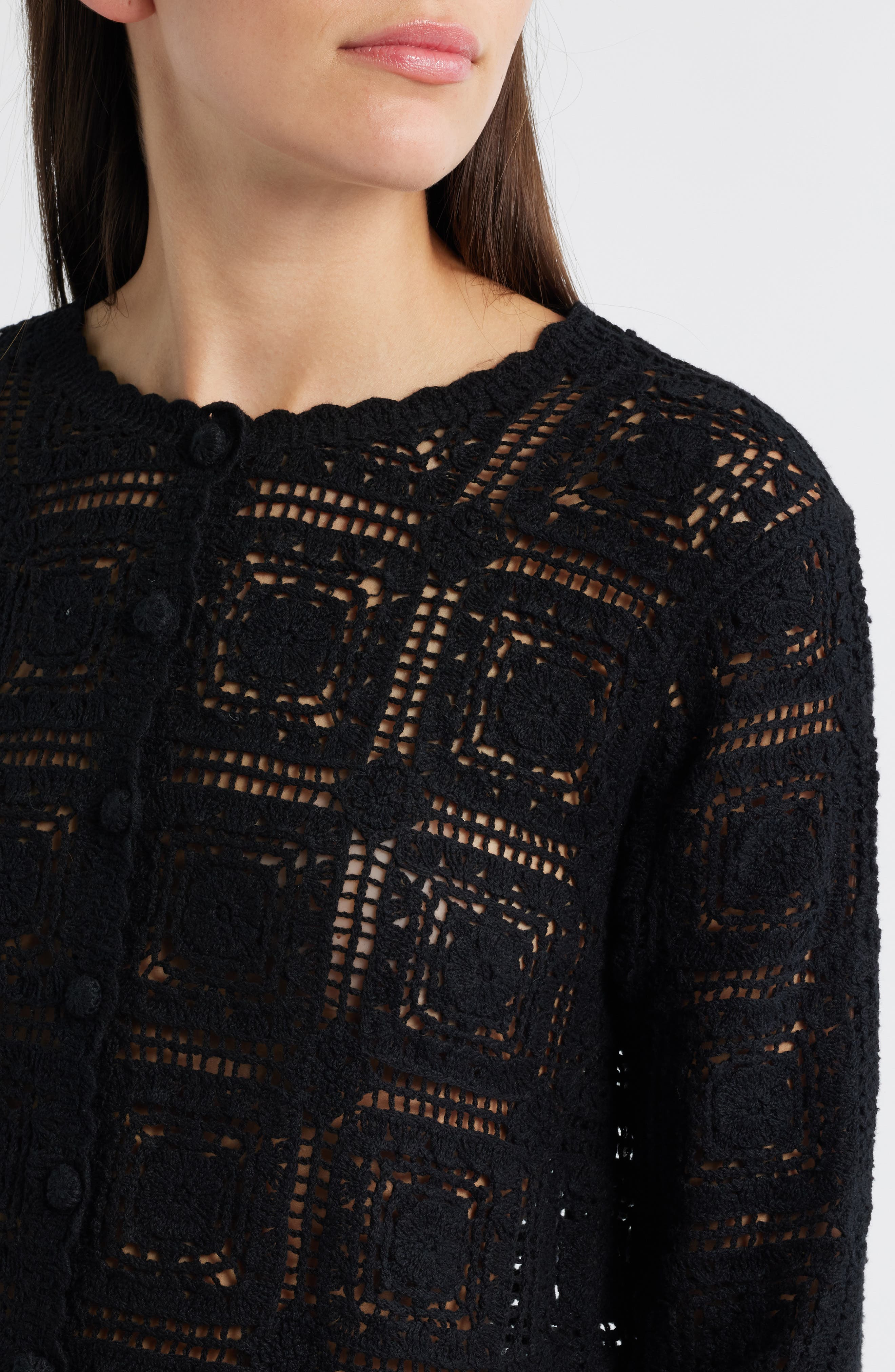 FRAME Cotton Crochet Cardigan in Black at Nordstrom - 4