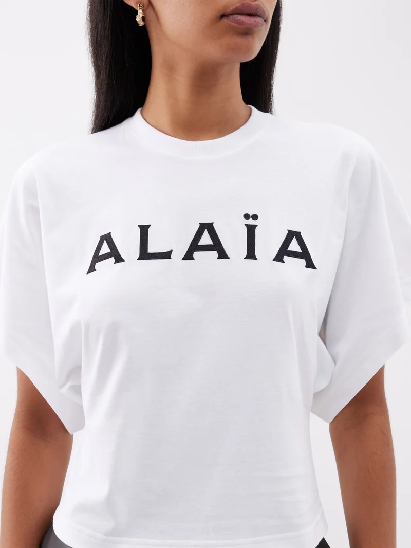 Alaïa Logo-embroidered cotton-jersey T-shirt