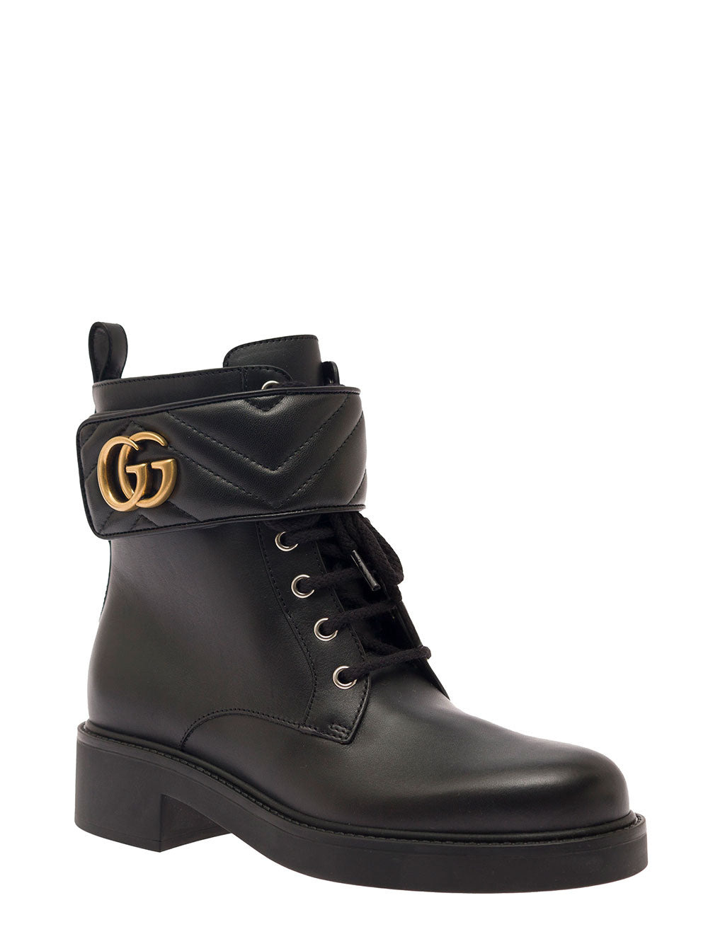 Gucci Women Black Ankle Boot With Double 'G' And Textured Hardware In Leather Woman - 2