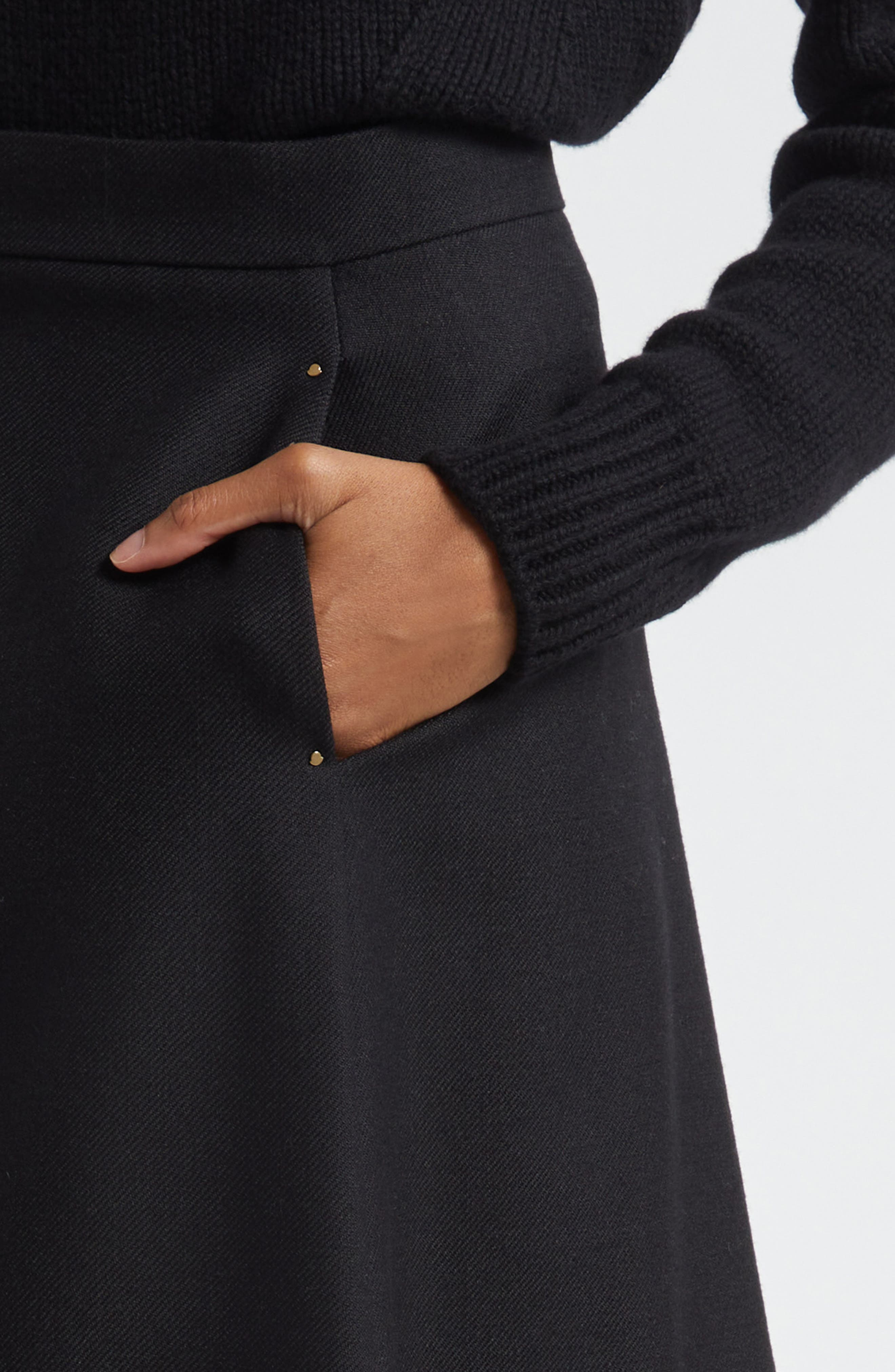 Moncler Virgin Wool A-Line Midi Skirt in Black at Nordstrom - 5