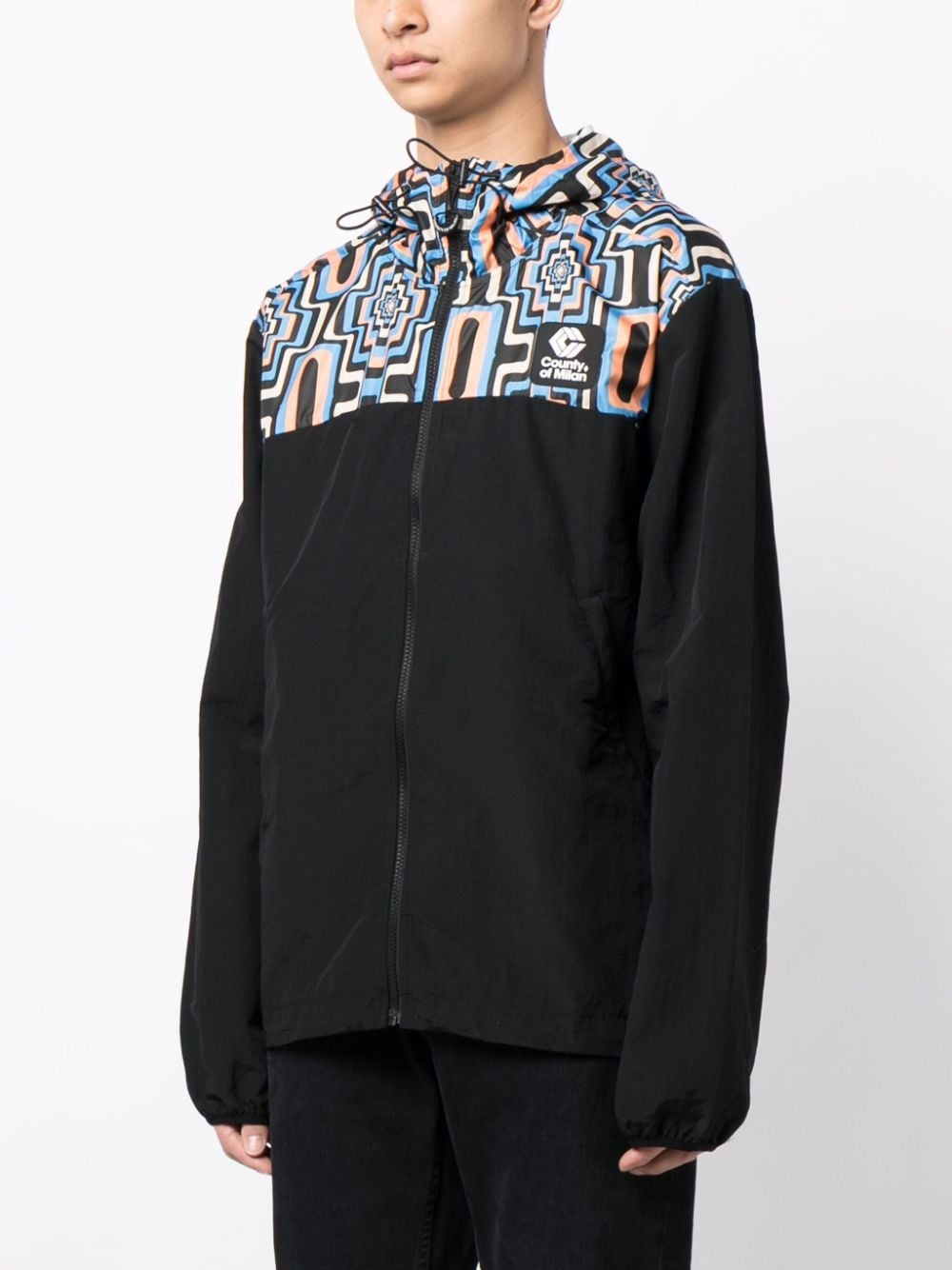 Cross-print panelled hooded windbreaker - 3