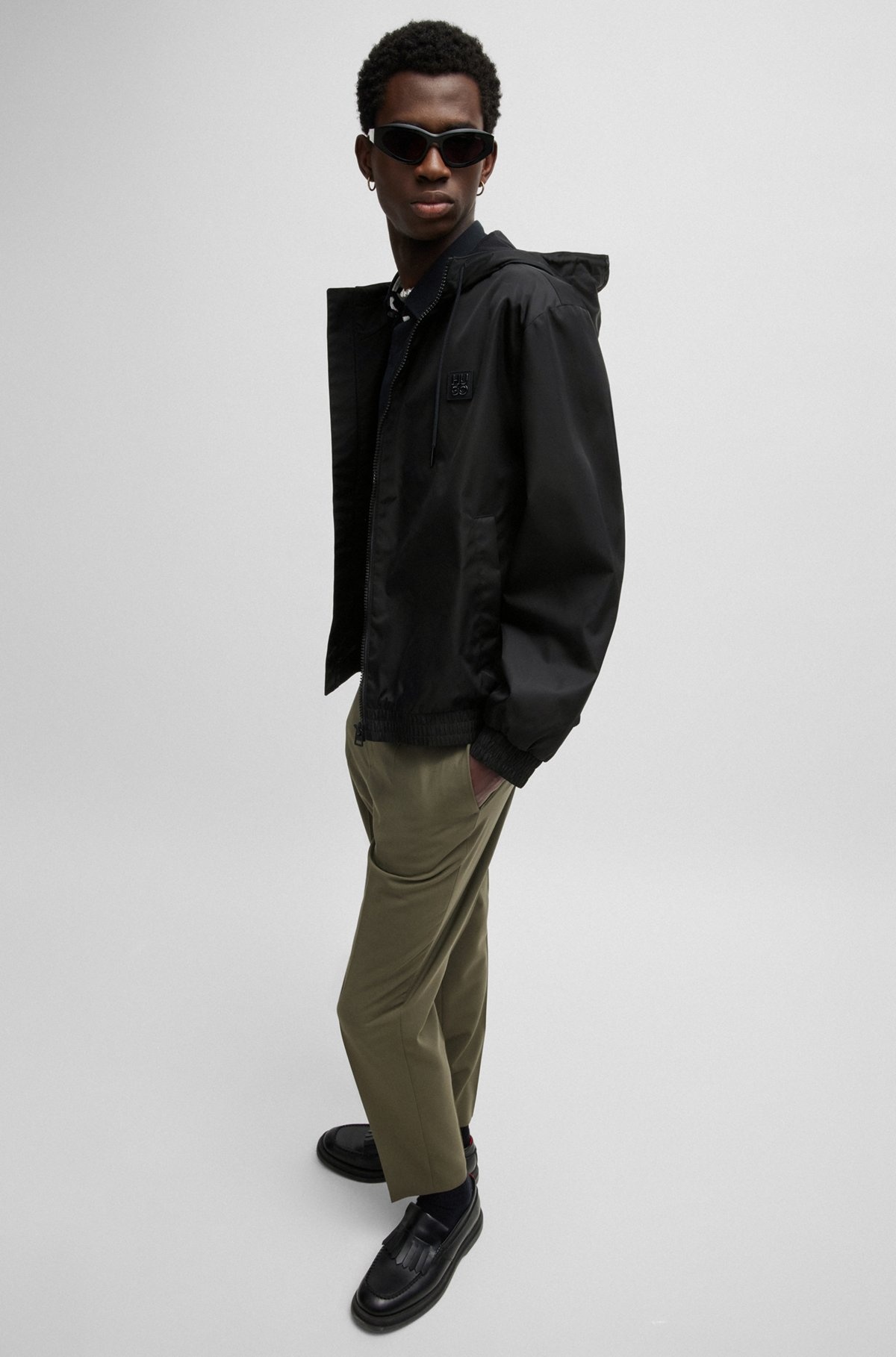 WATER-REPELLENT HOODED JACKET WITH STACKED-LOGO TRIM - 6