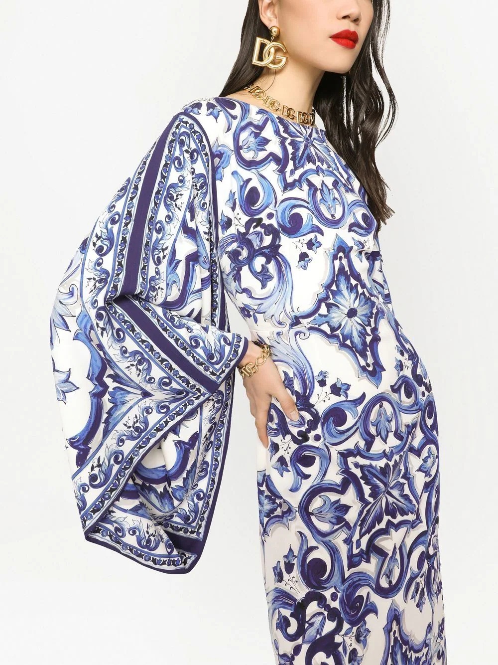 Maiolica-print batwing-sleeve dress - 5