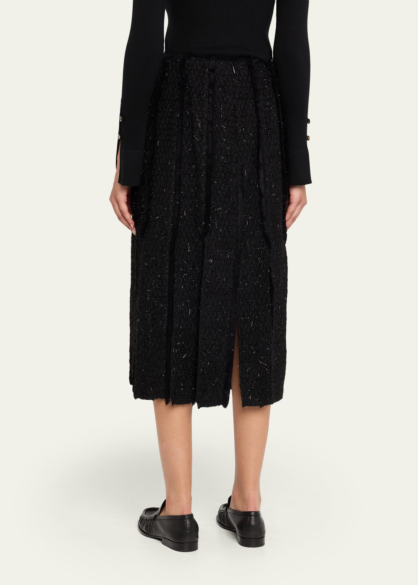 Pleated Slit Fray Midi Skirt - 3