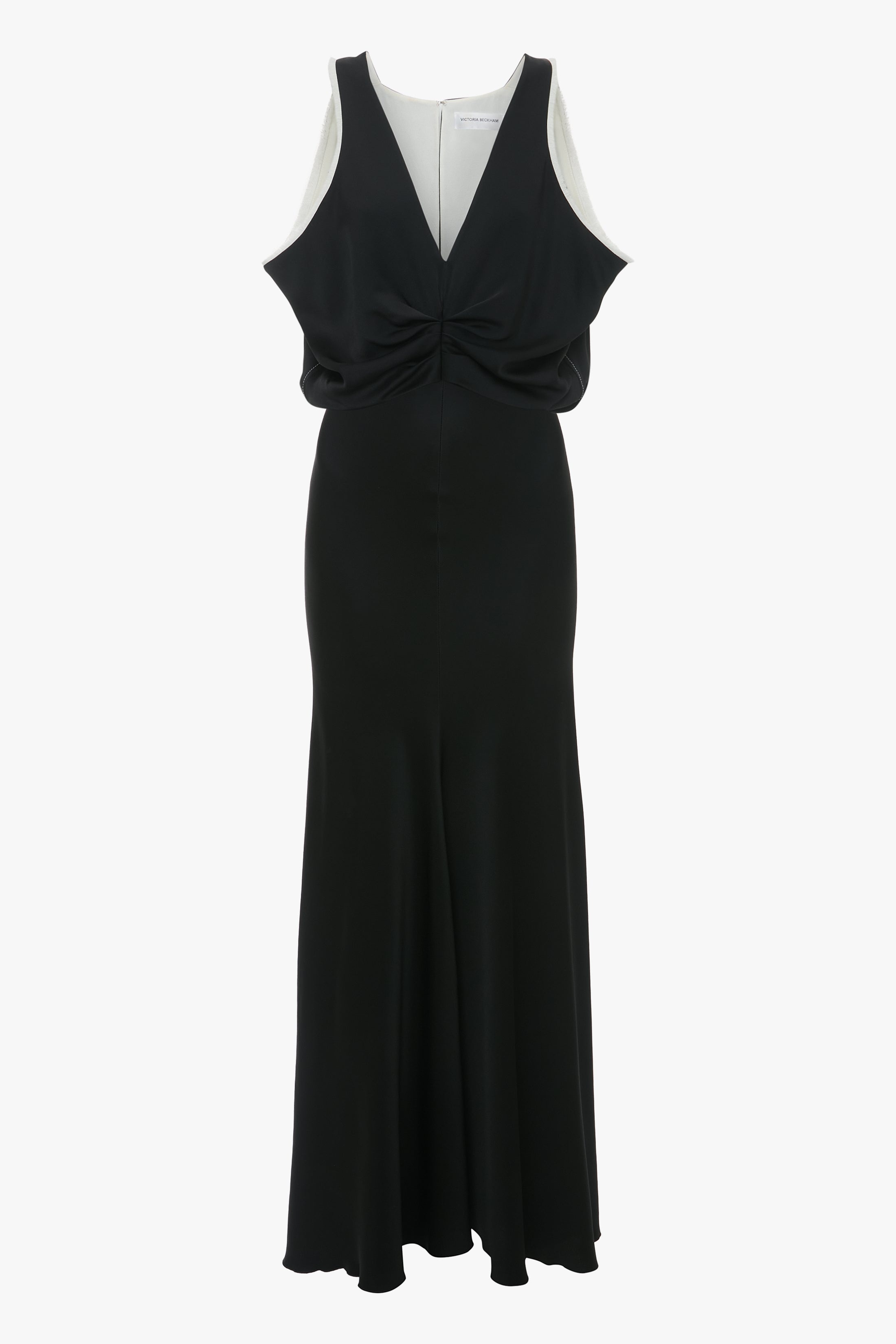 Draped Armhole Detail V-Neck Gown In Black - 1