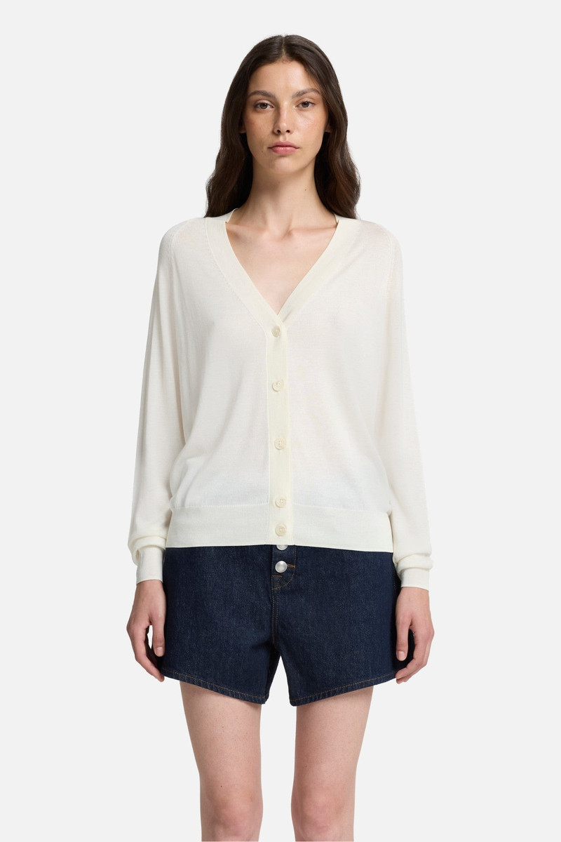 Silk Blend V-Neck Cardigan in Ivory 3