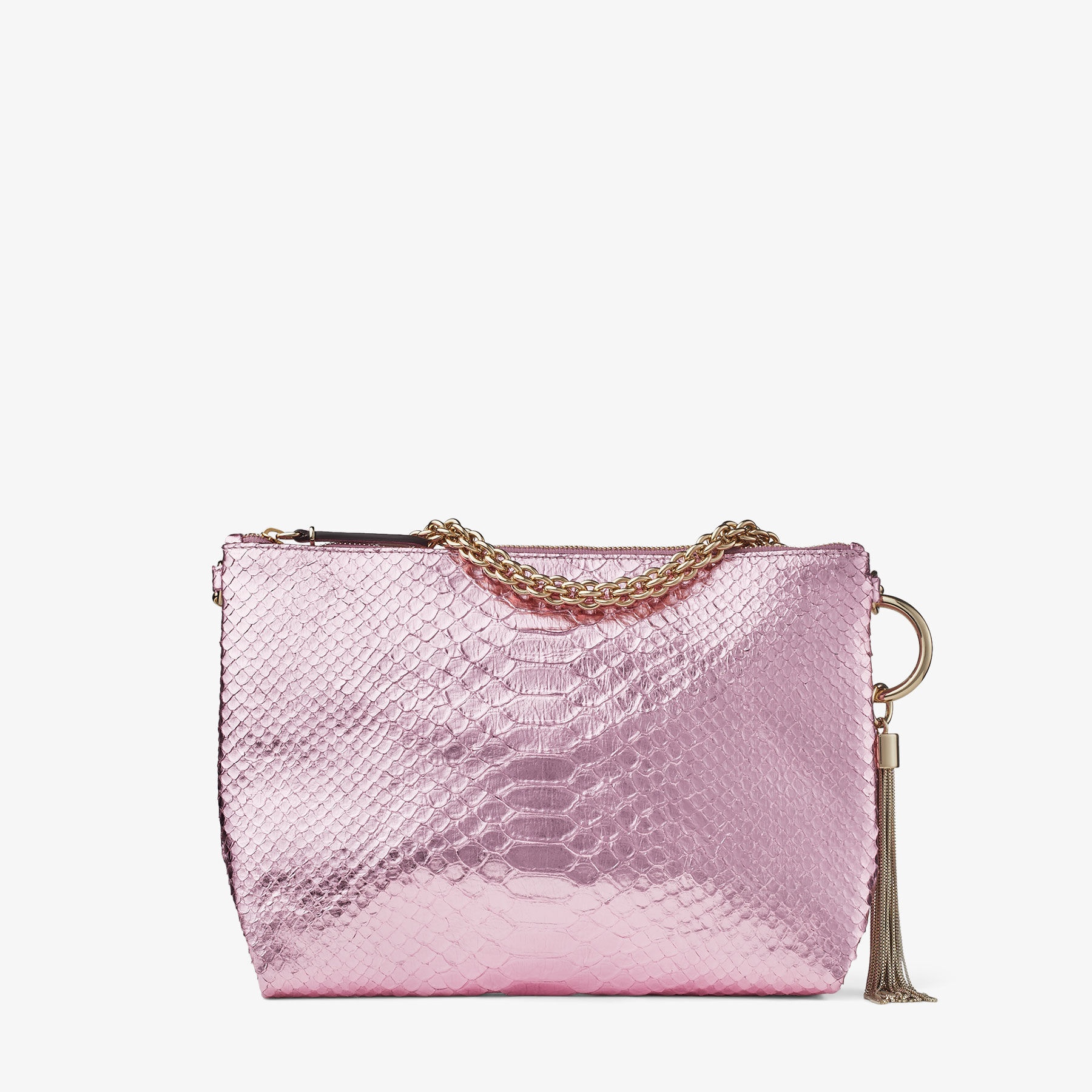 Callie
Candy Pink Metallic Snake Printed Leather Clutch Bag - 5