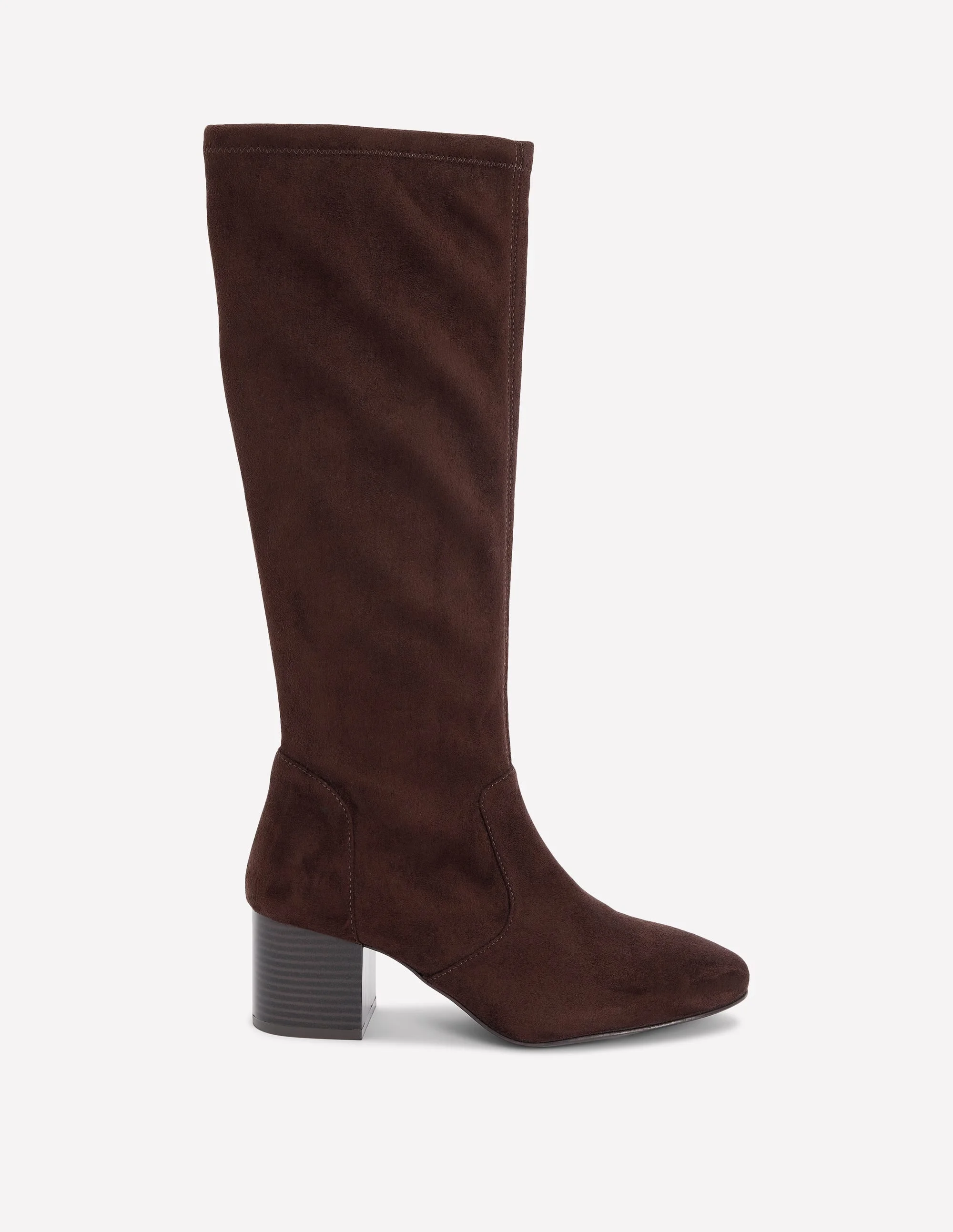 Block Heel Stretch Boots-Chocolate - 1