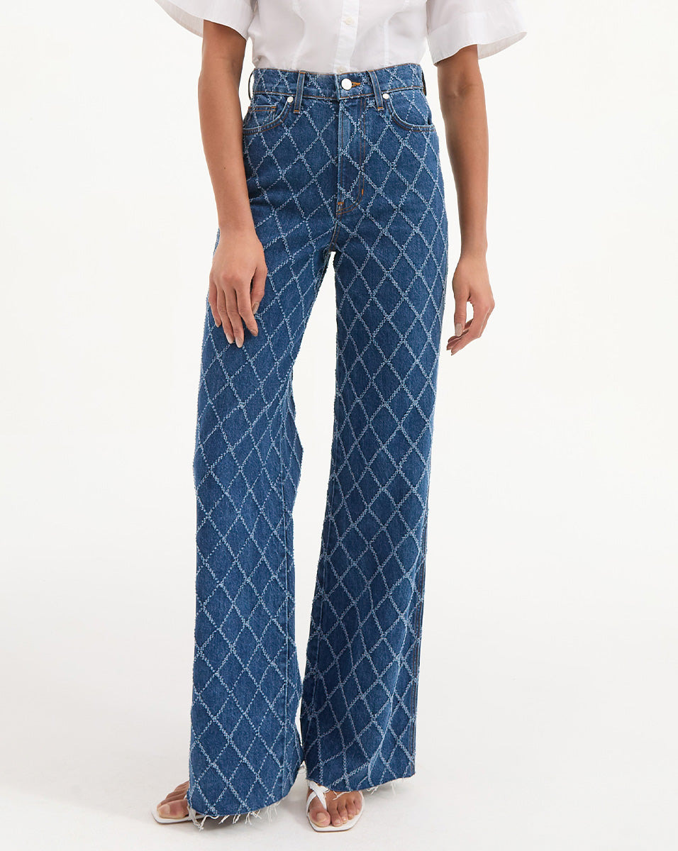 TAYLOR DIAMOND PRINTED WIDE LEG JEAN - 3