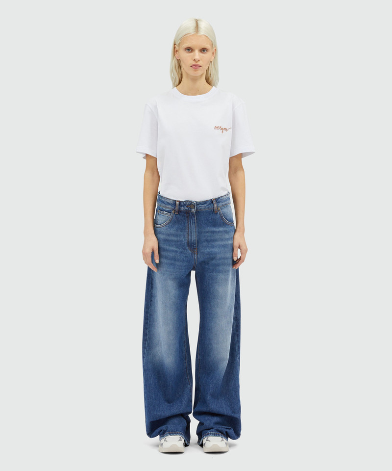MSGM Wide-leg pre-washed effect blue denim pants outlook