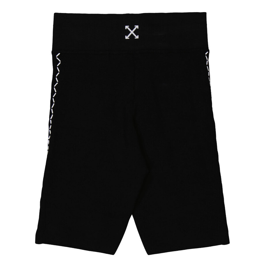 Off-White Ladies Black/White Rib-Knit Biker Shorts - 5