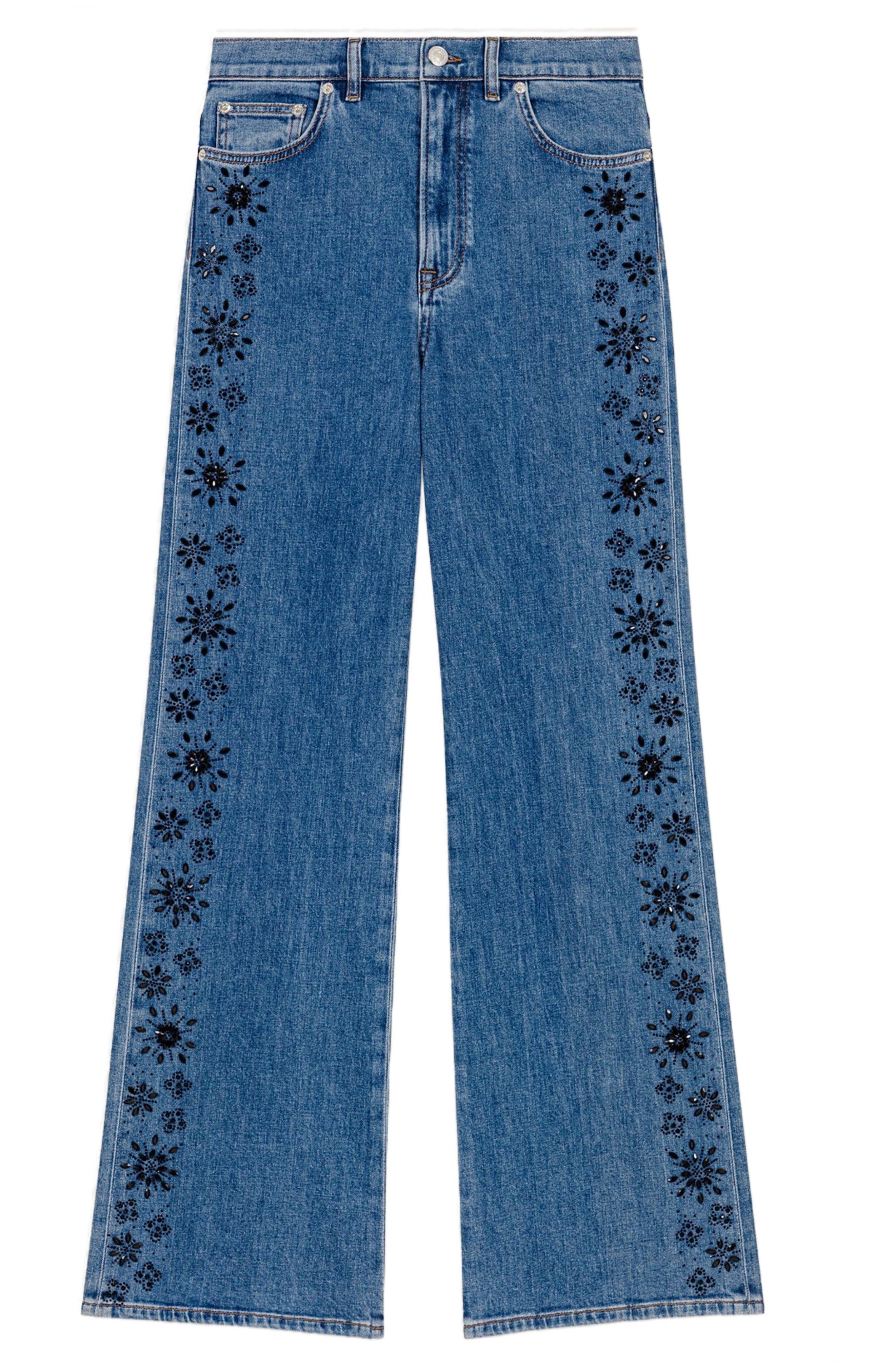 maje Embroidered jeans with rhinestones in Blue at Nordstrom - 6