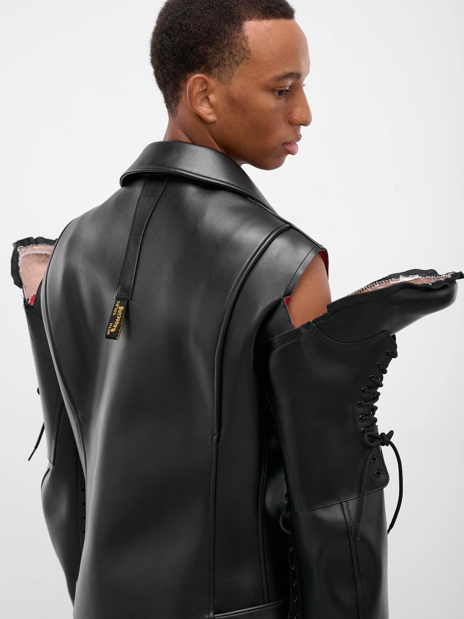 Black Deconstructed Boots Biker Jacket - 5