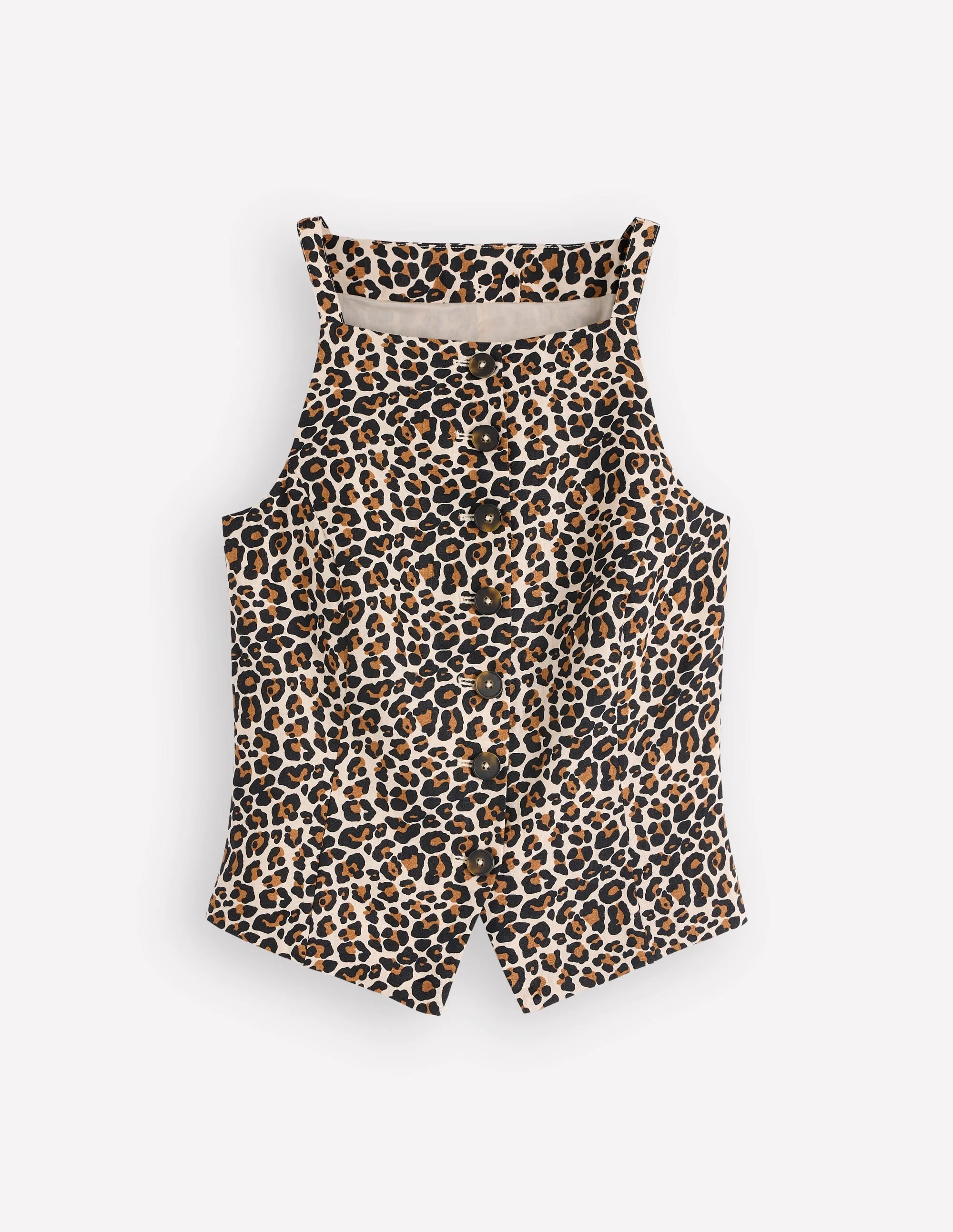 Square Neck Linen Waistcoat-Leopard Print - 1