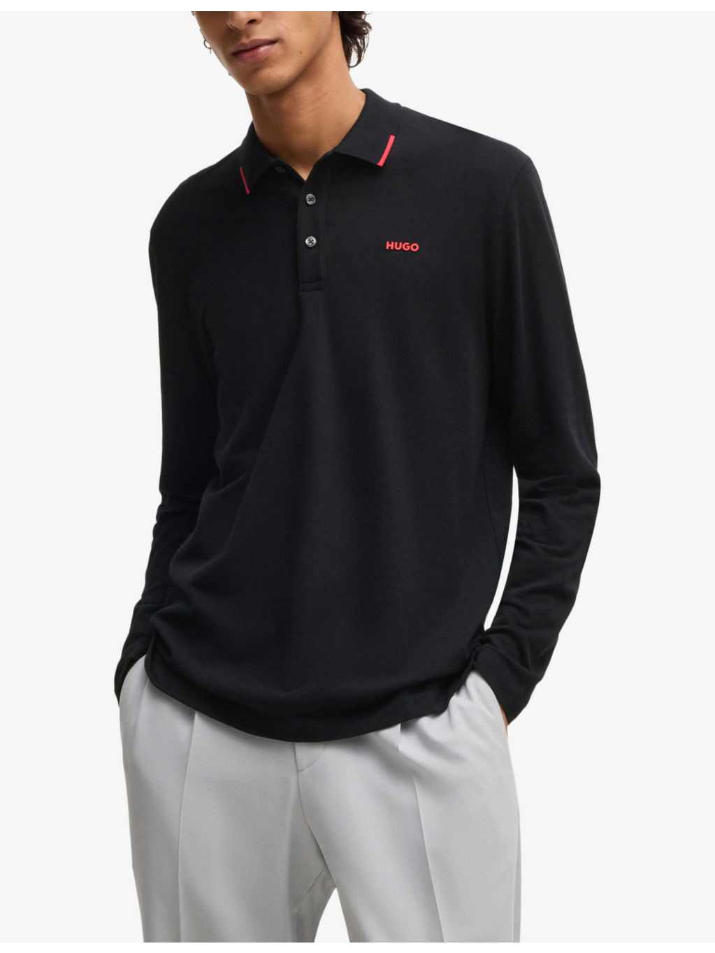 Branded long-sleeved cotton polo shirt - 3