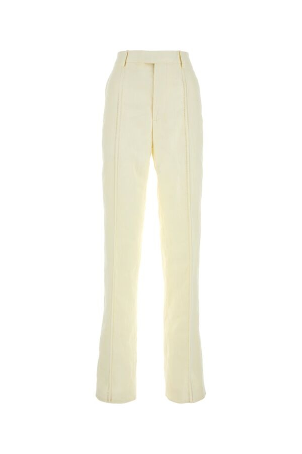 パンツ BOTTEGA VENETA CREAM LINEN PANT Bottega Veneta Embroidered Linen Straight-leg Pants In Cream