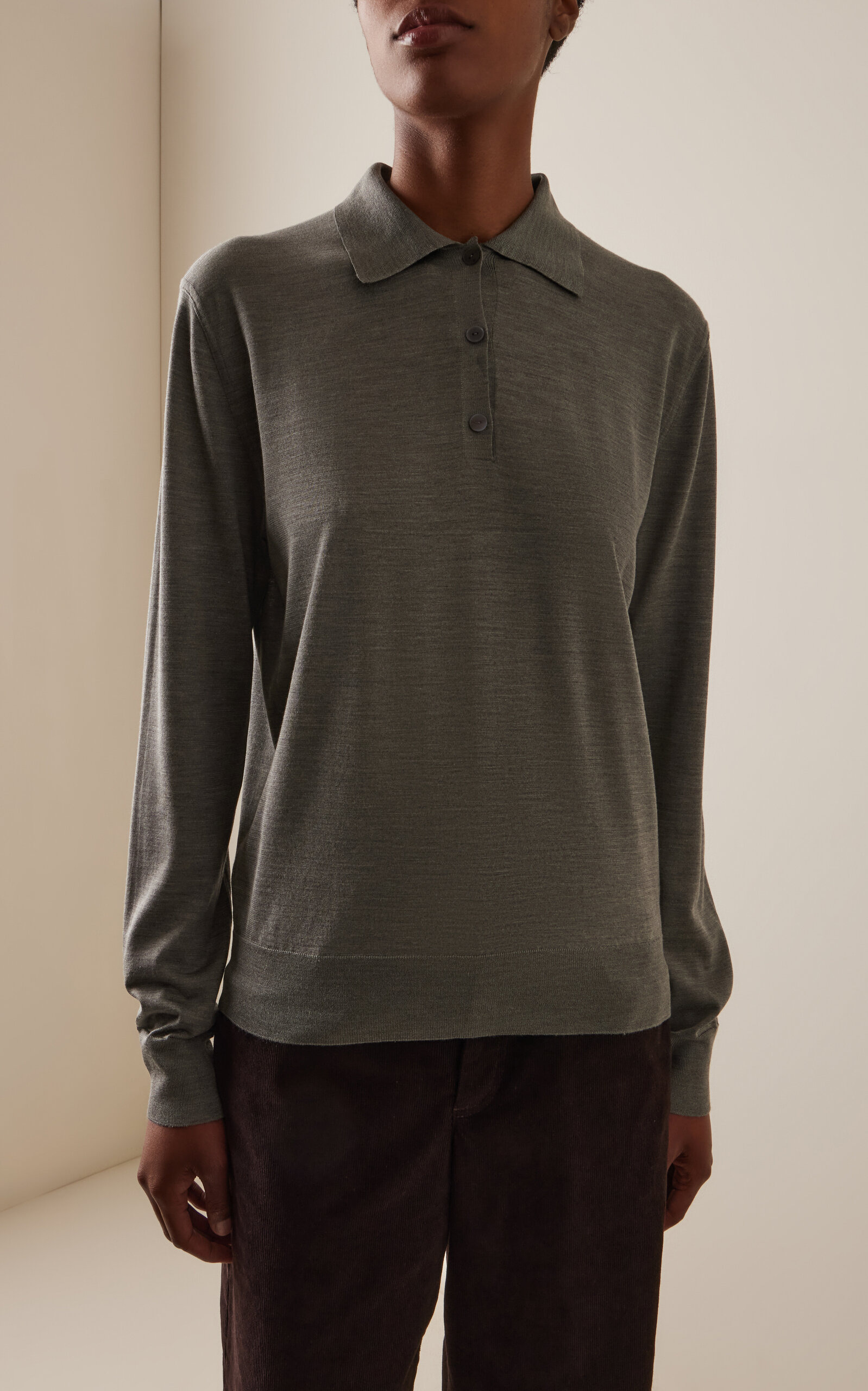 Lilienne Silk Knit Polo Top grey - 2