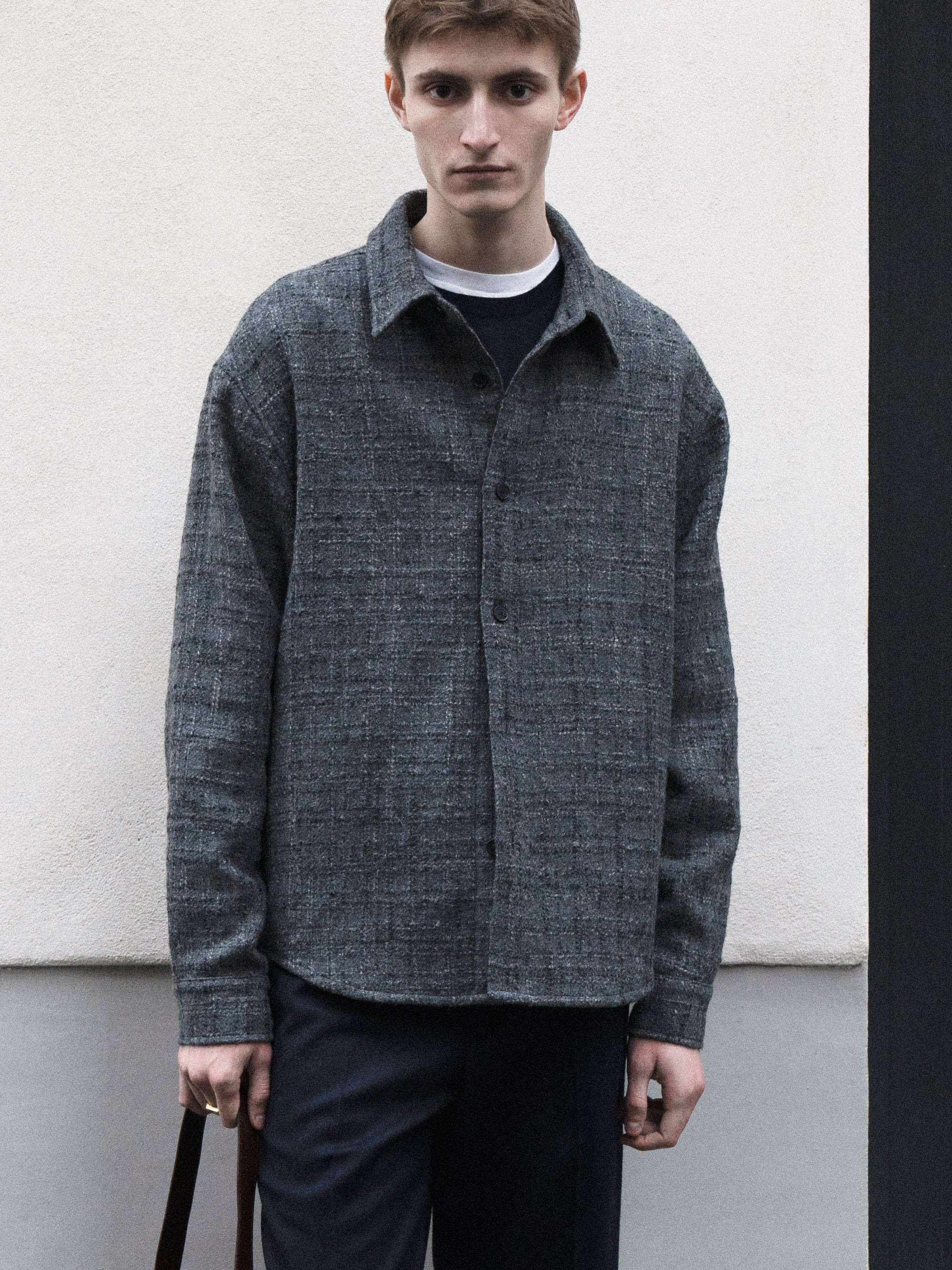 Tweed Overshirt in Grey Melange - 4