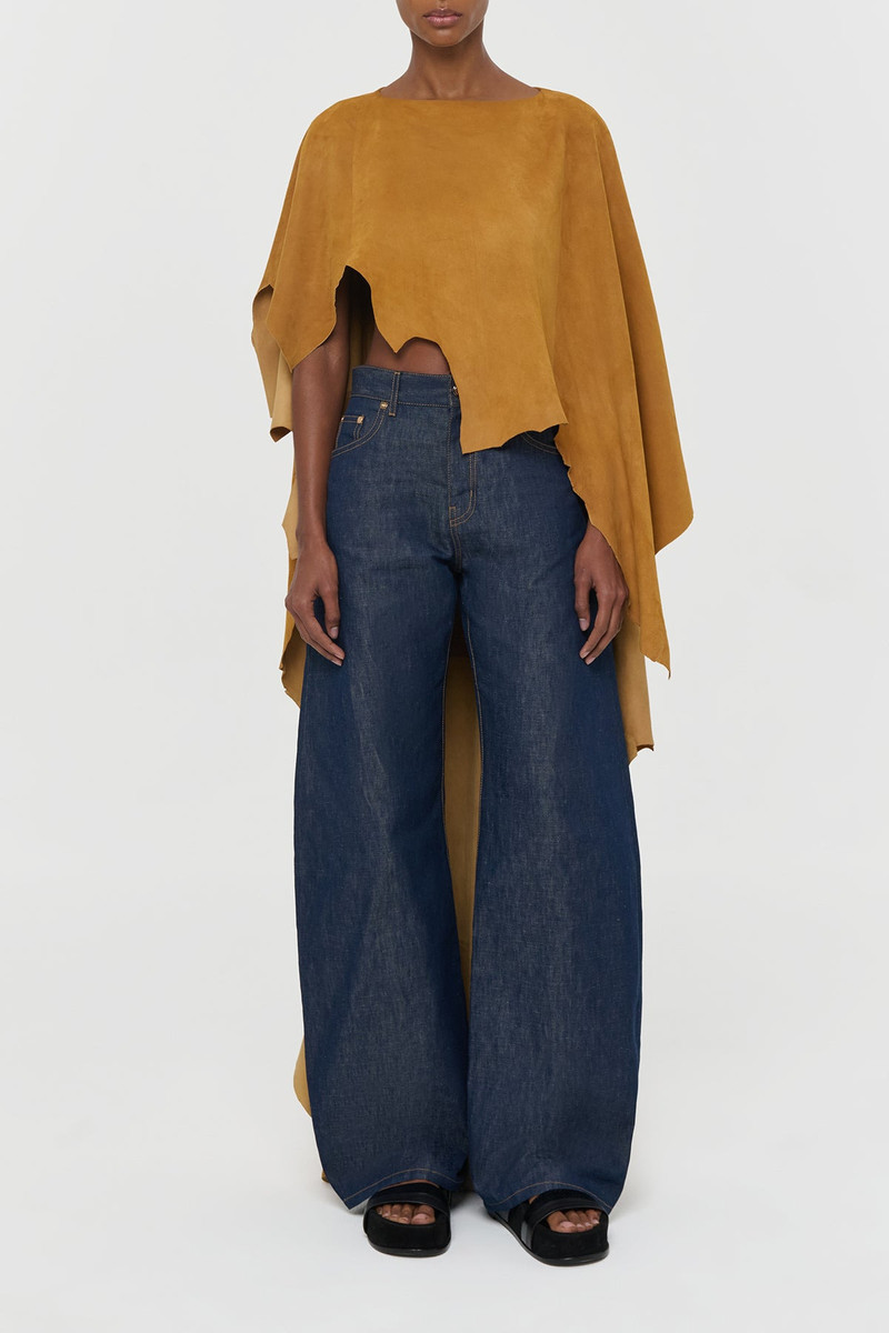 Calian Raw Cut Cape In Cashew Suede 4