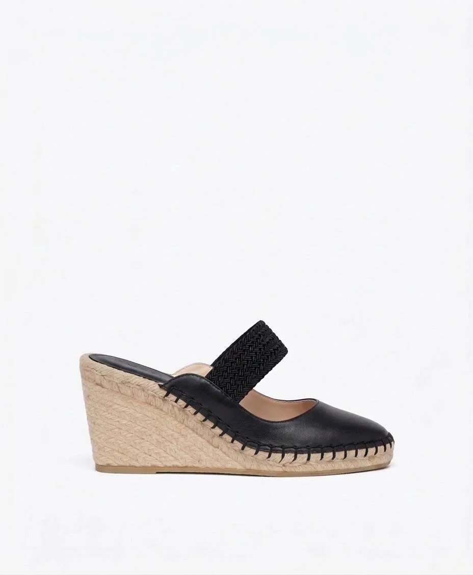 Siena 70 Black Leather Wedge Mules - 1