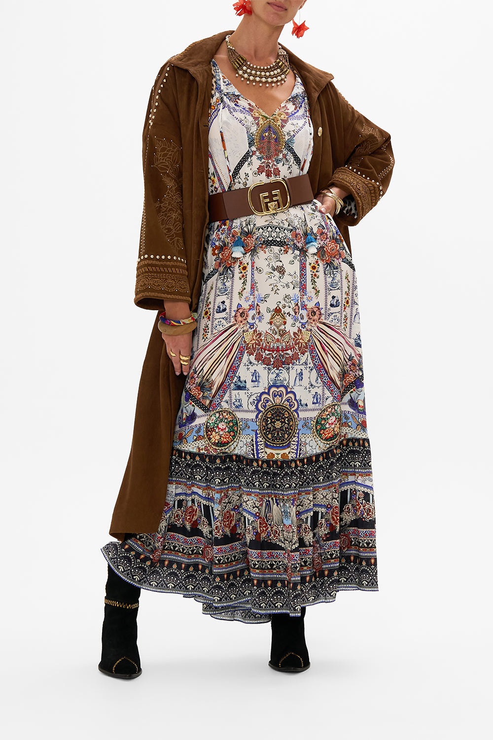 EMBROIDERED LONG SUEDE COAT - 7