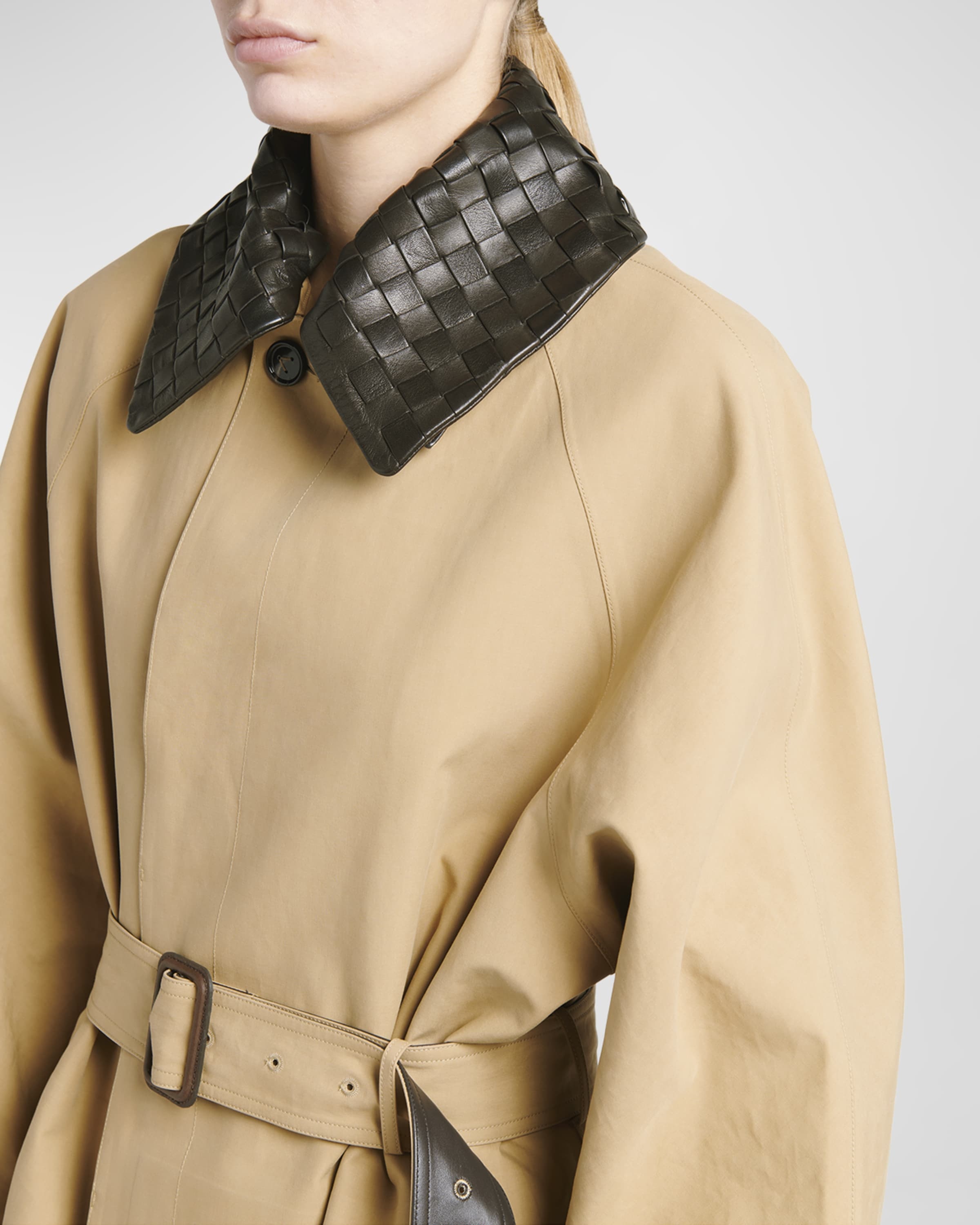 【BOTTEGA VENETA】Belted Trench Coat/追跡可能/全国送料無料 Bottega Veneta Belted leather-trimmed cotton-garbardine