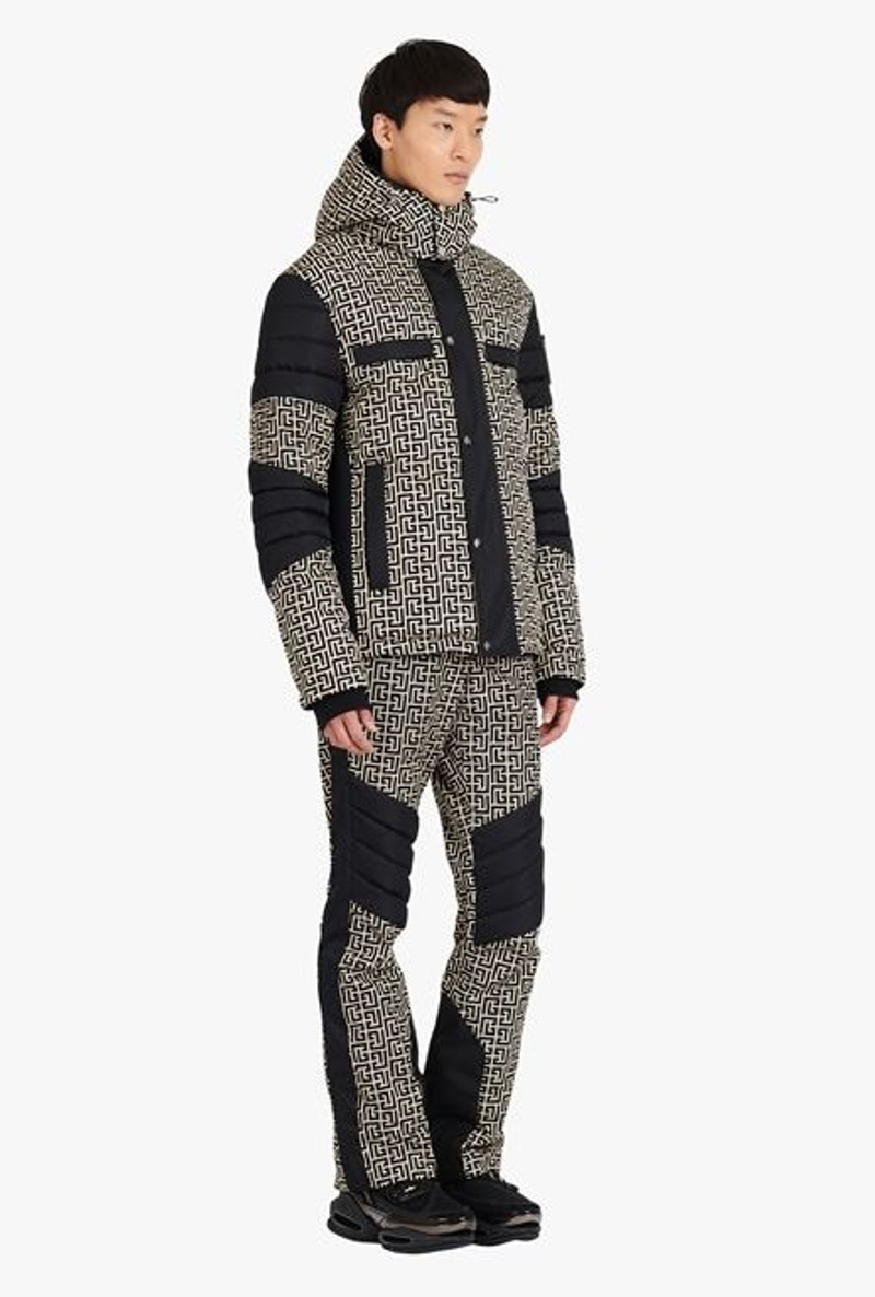 Balmain x Rossignol - Ivory and black nylon quilted coat with Balmain monogram 7